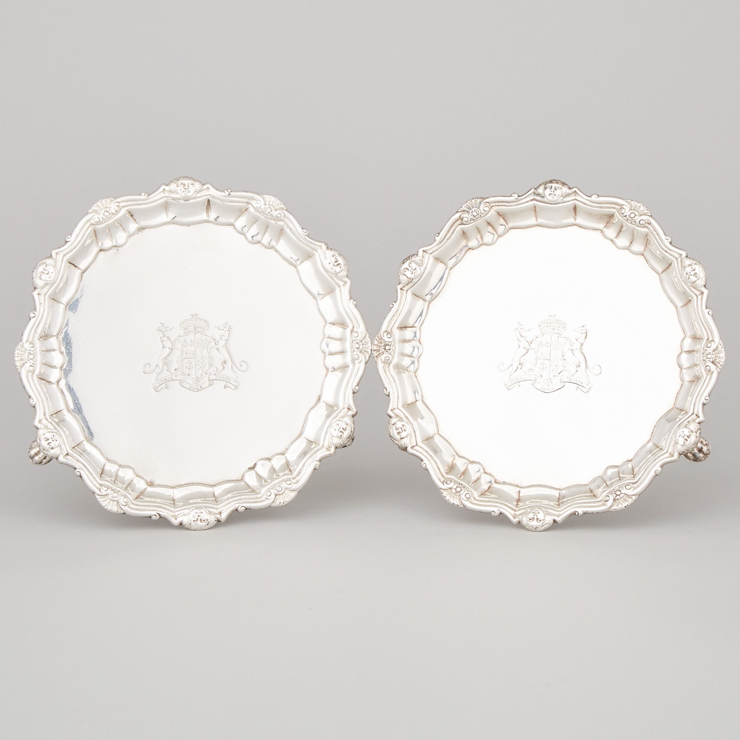 Pair of George II Silver Small Circular Salvers, Robert Abercromby, London, 1741