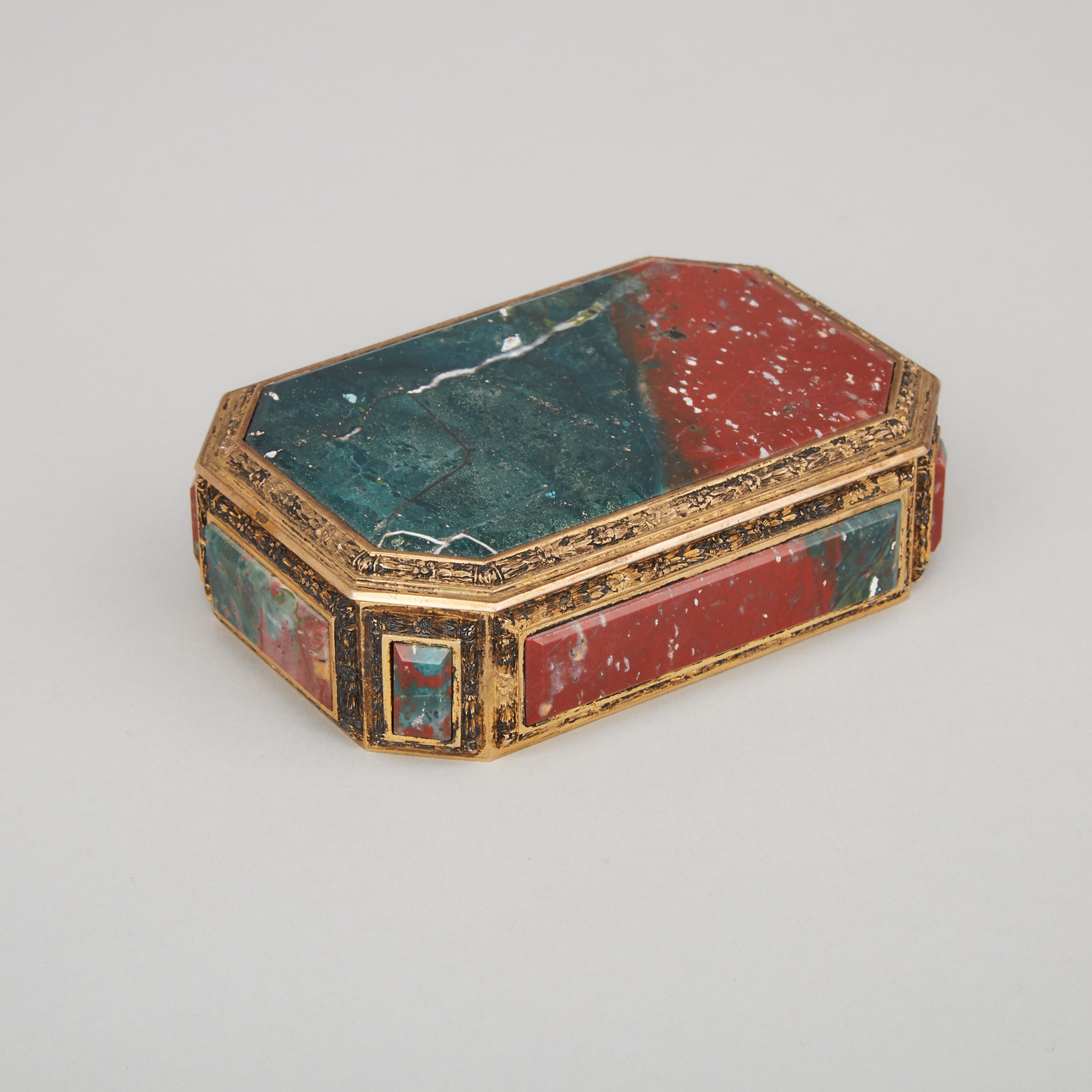 Italian Silver-Gilt Mounted Jasper and Bloodstone Box, for Meister, Zurich, c.1960
