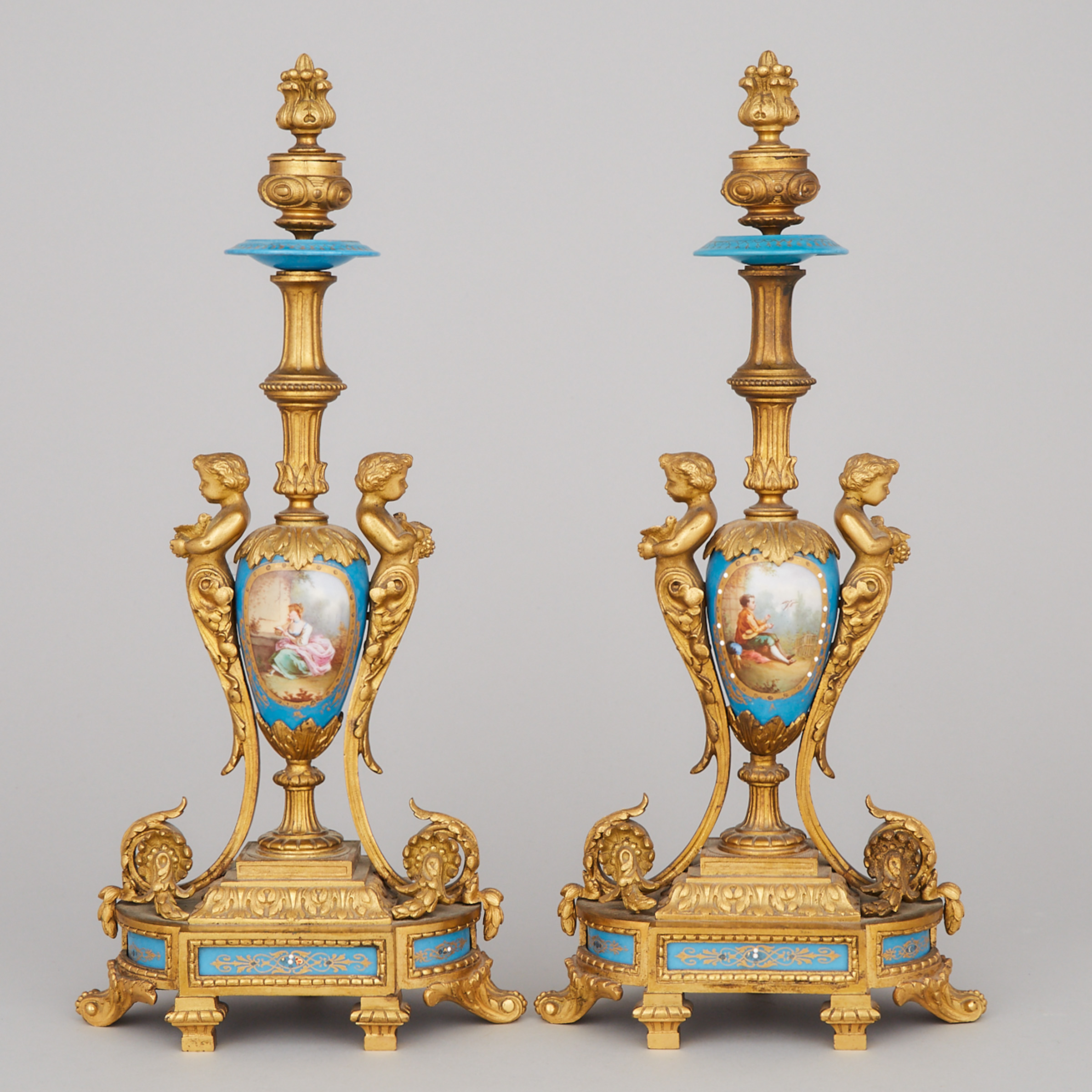 Pair of Ormolu Mounted 'Sèvres' Candlesticks, late 19th century