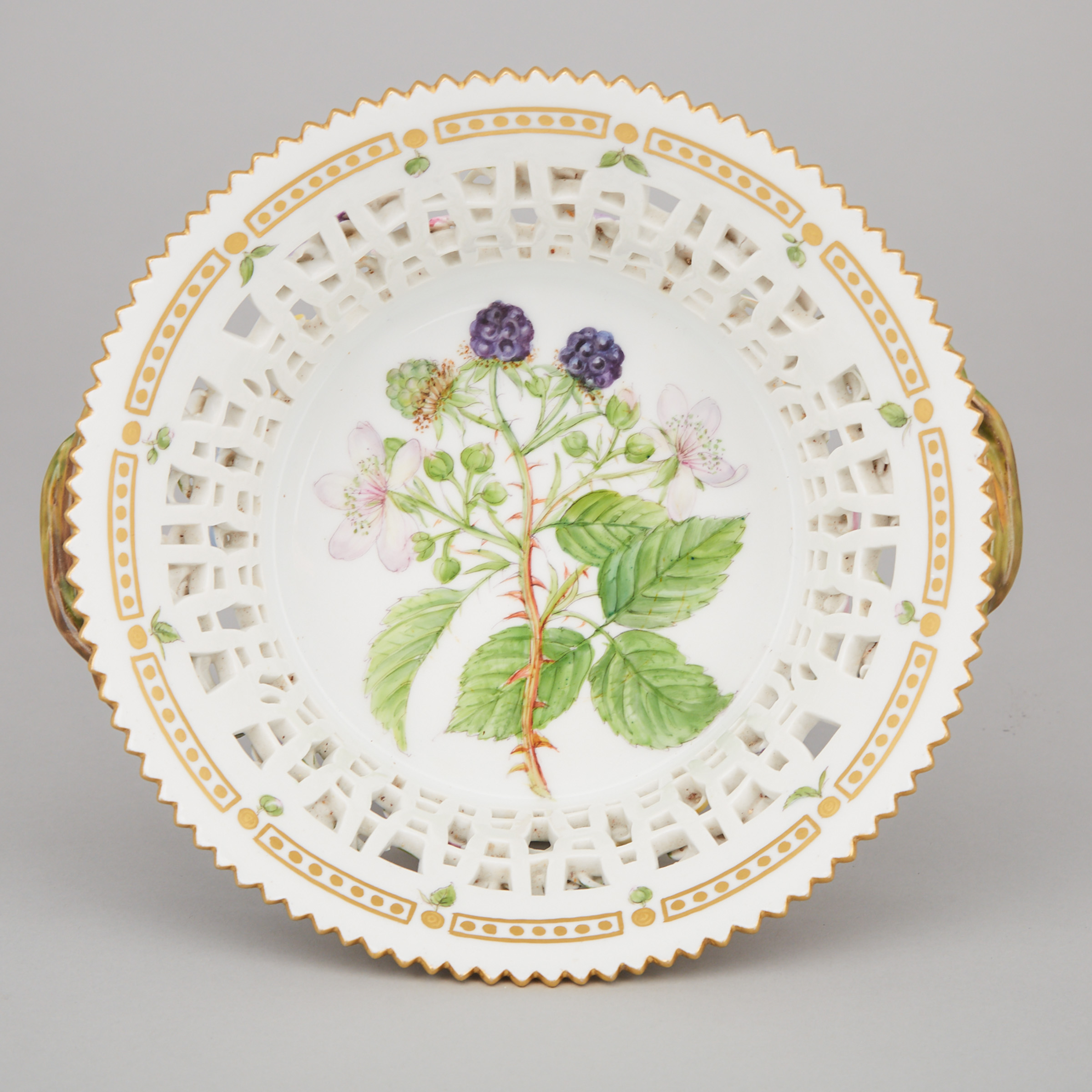 Royal Copenhagen ‘Flora Danica’ Reticulated Two-Handled Basket, 20th century