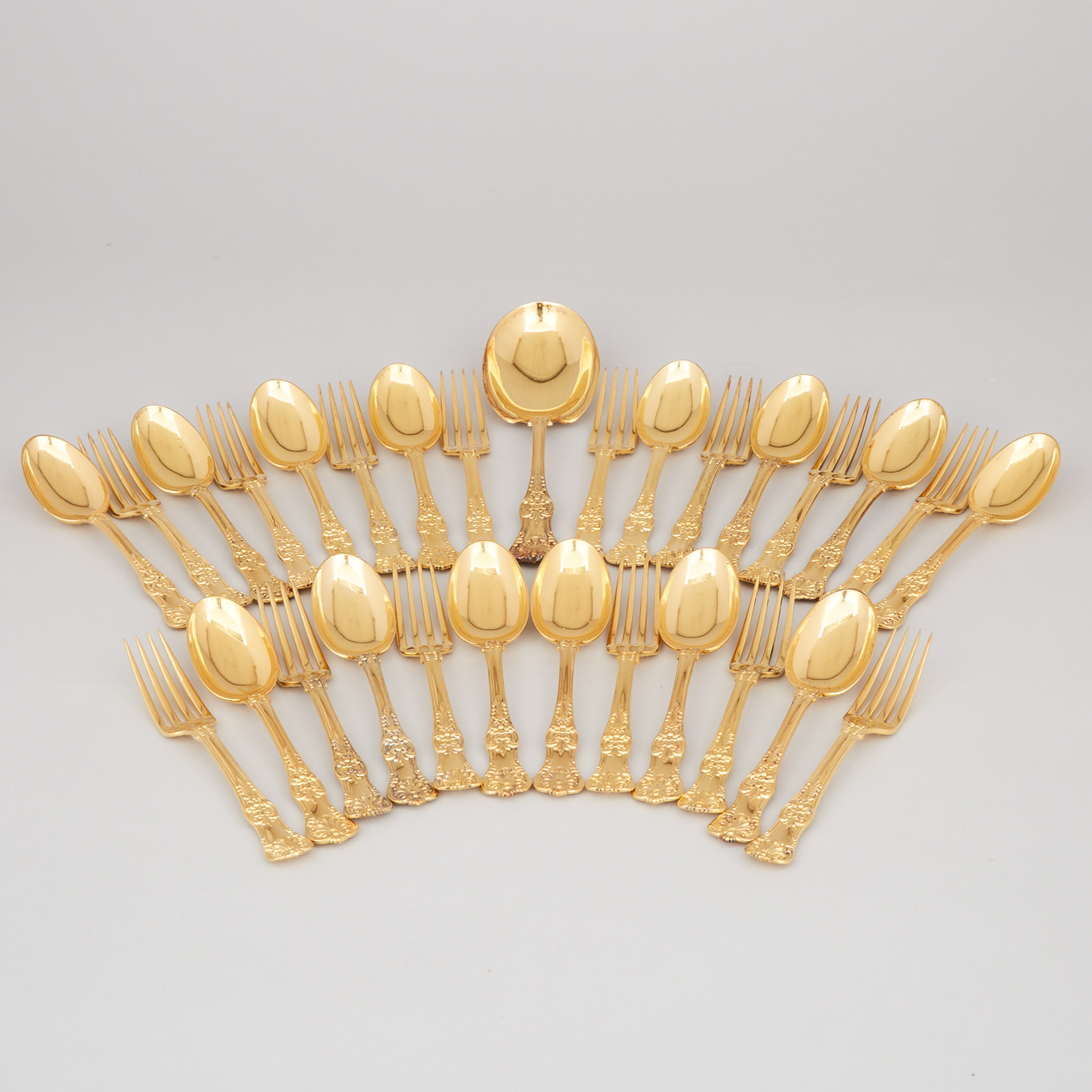 American Silver-Gilt ‘English King’ Pattern Dessert Flatware Service, Tiffany & Co., New York, N.Y., 20th century