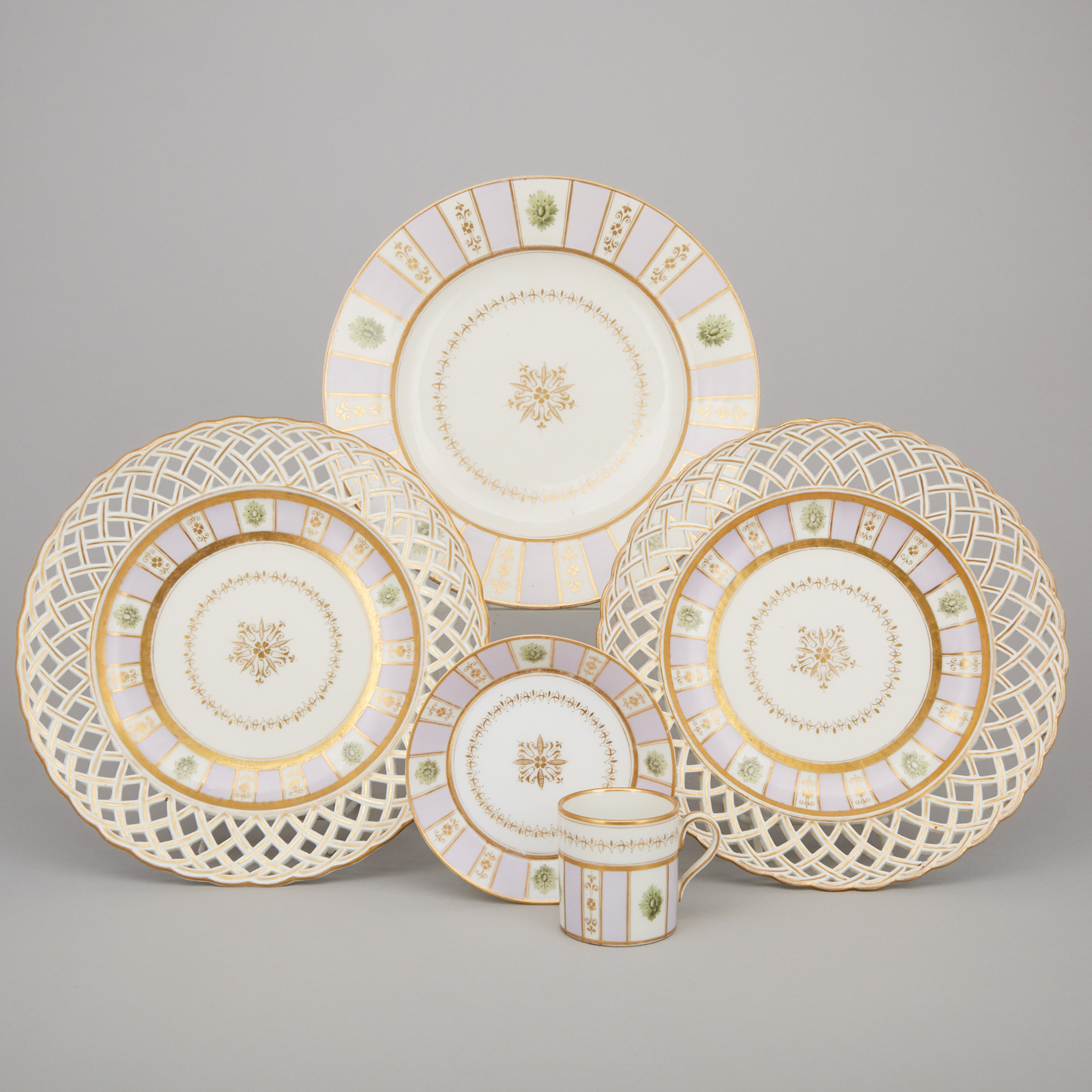 Three Vienna Plates and a Coffee Cup and Saucer, Gottfried Anreiter, c.1797-1825