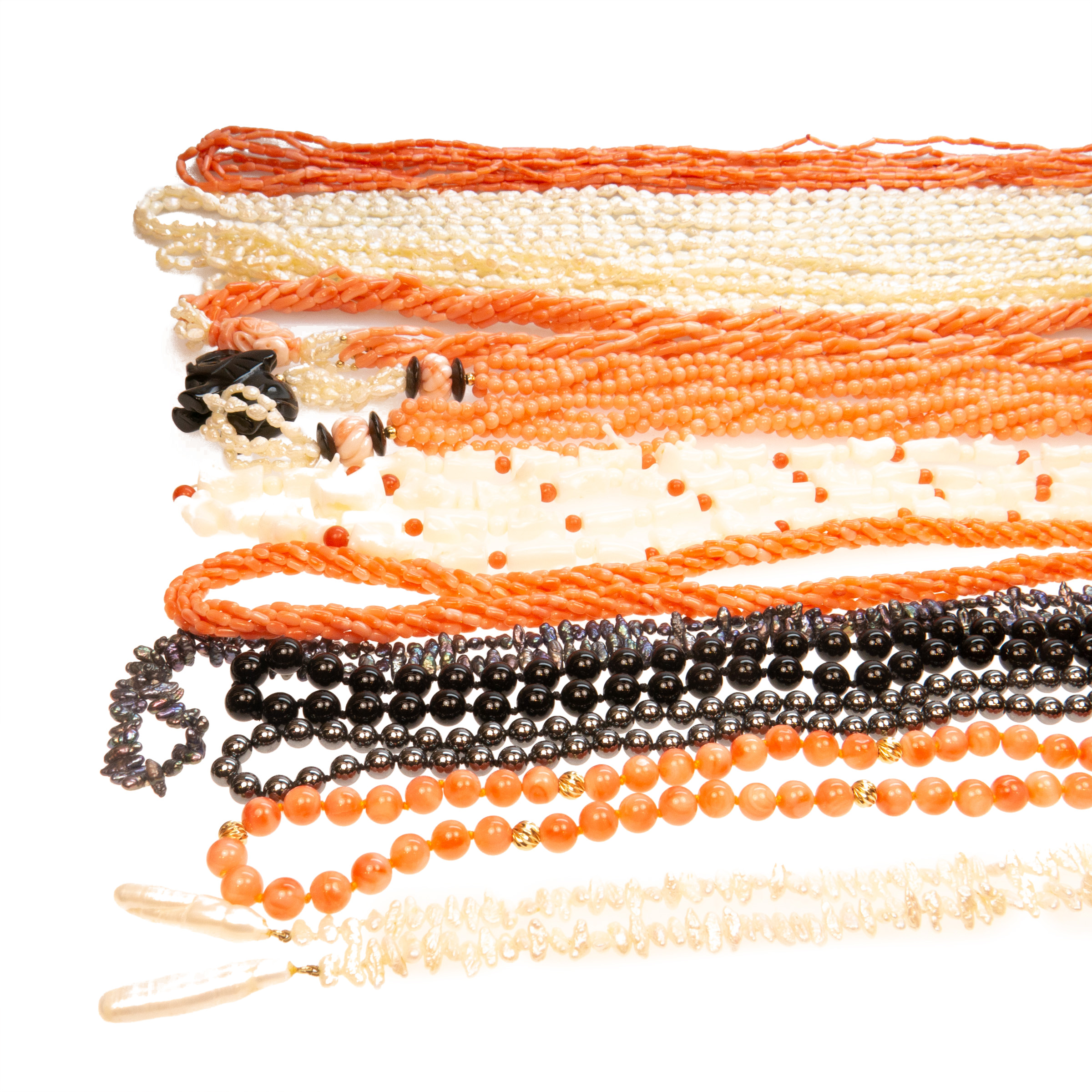 Quantity Of Various Coral, Freshwater Pearl, Onyx And Hematite Bead Necklaces