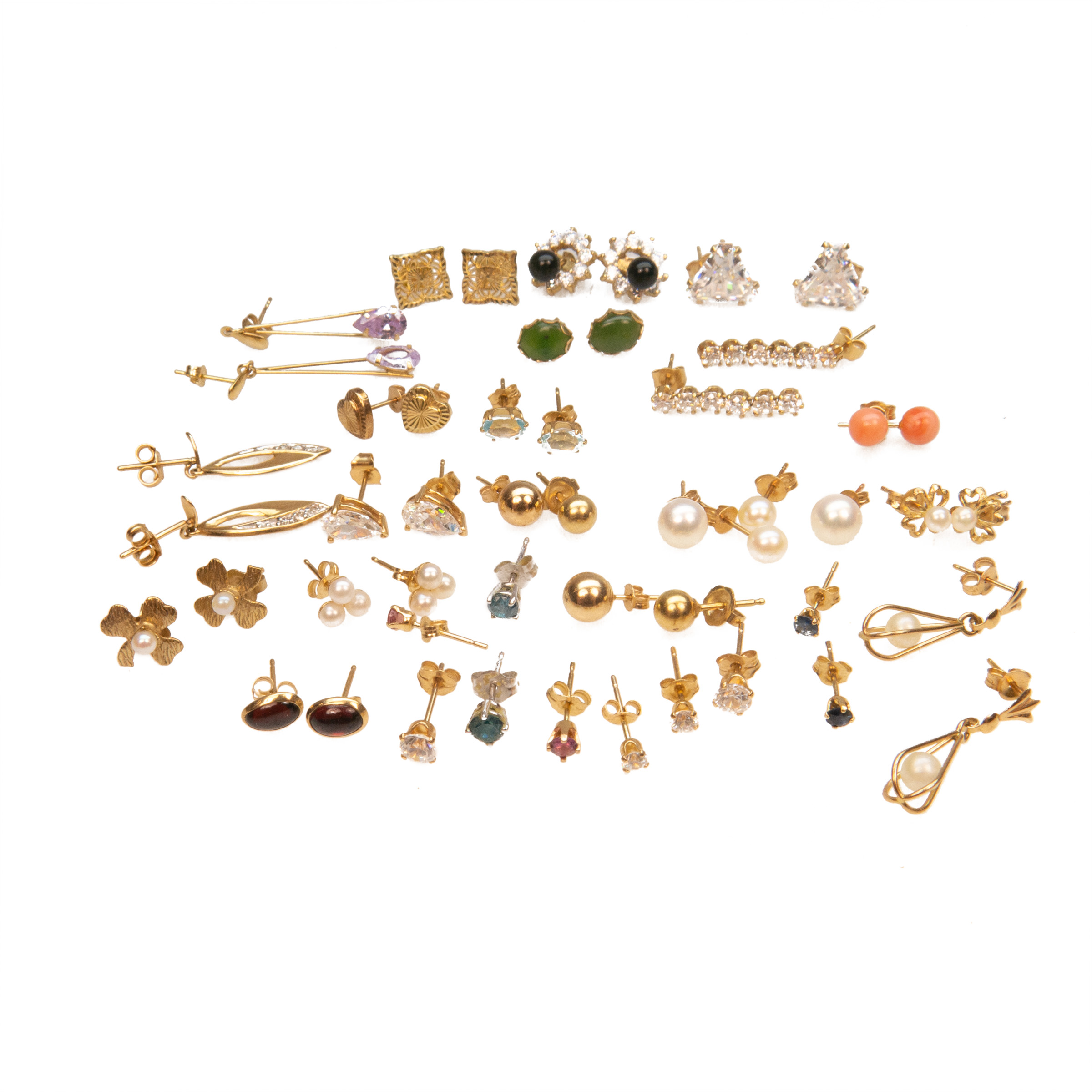25 Pairs Of 14K Yellow Gold Earrings