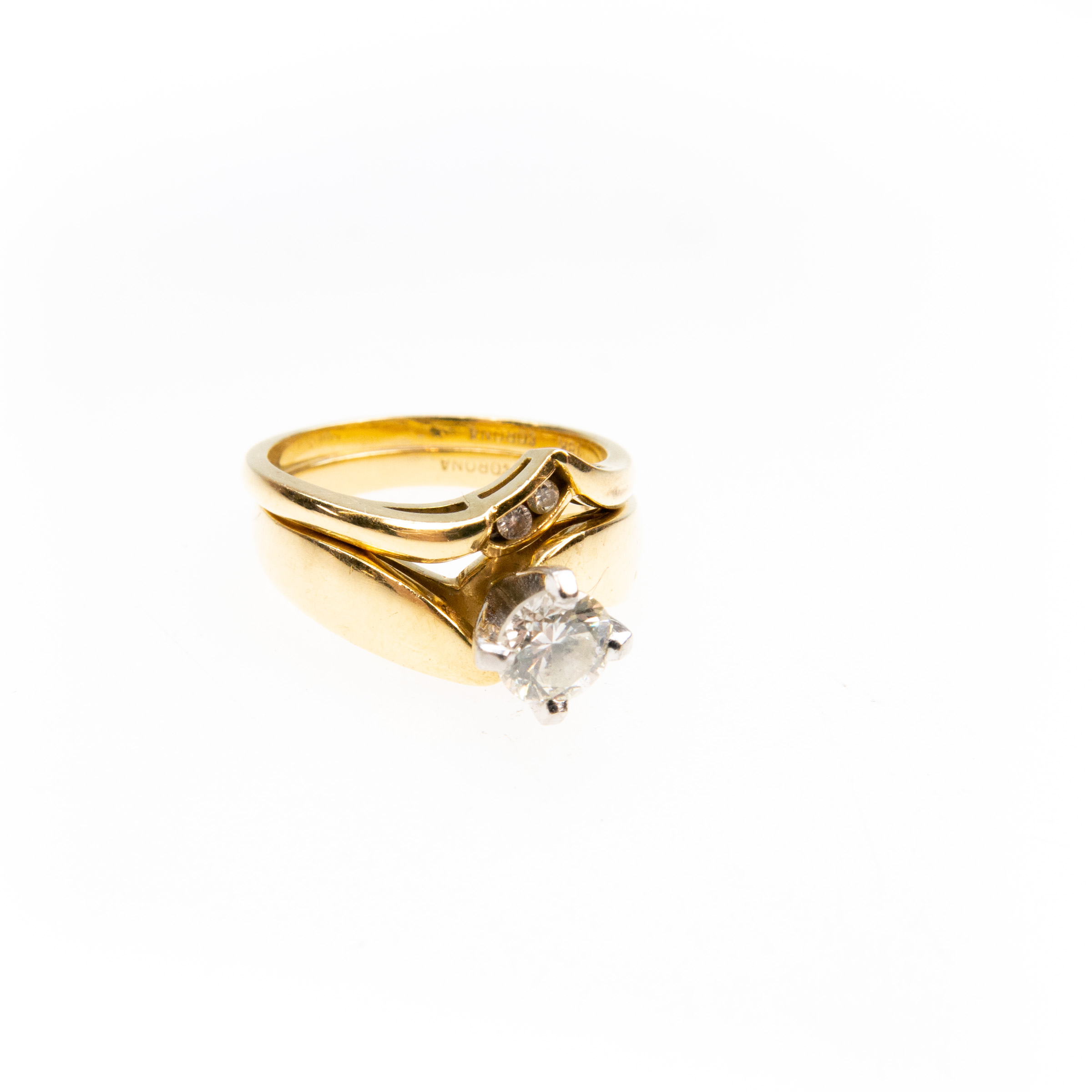 18K Yellow Gold And Platinum Wedding/Engagement Ring Suite