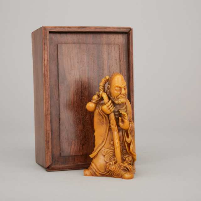 A Soapstone Carved Luohan Seal and Hardwood Box