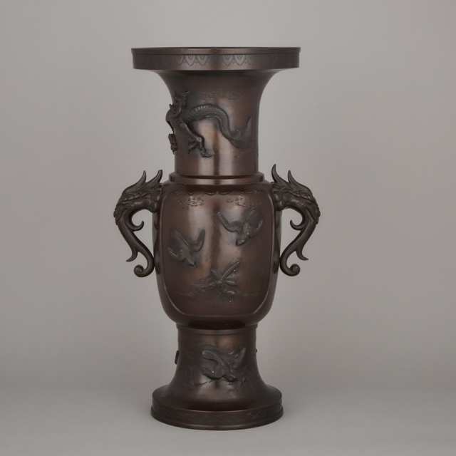 A Large Japanese Bronze Relief Vase, Meiji Period