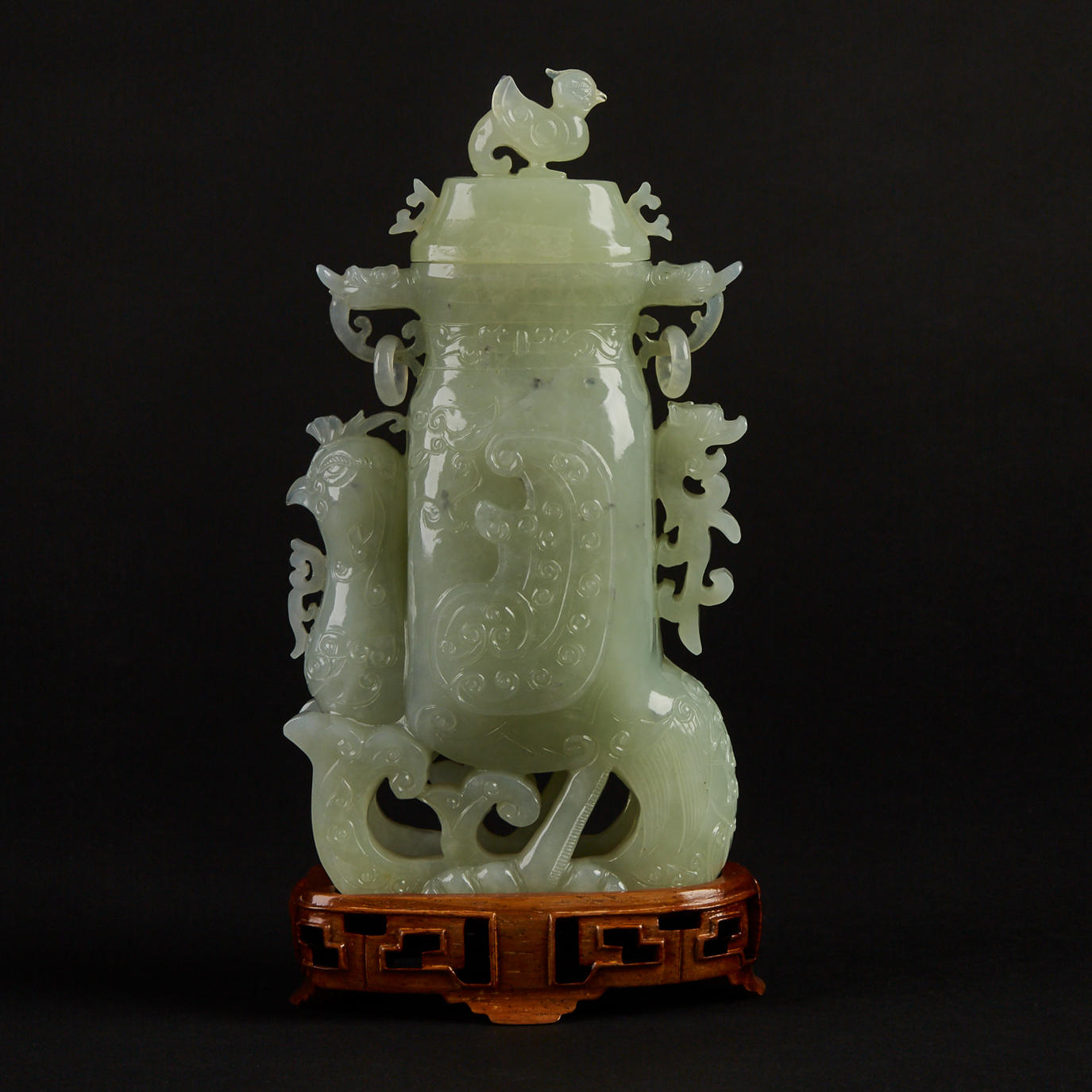 A Jade Carved Covered Vase
