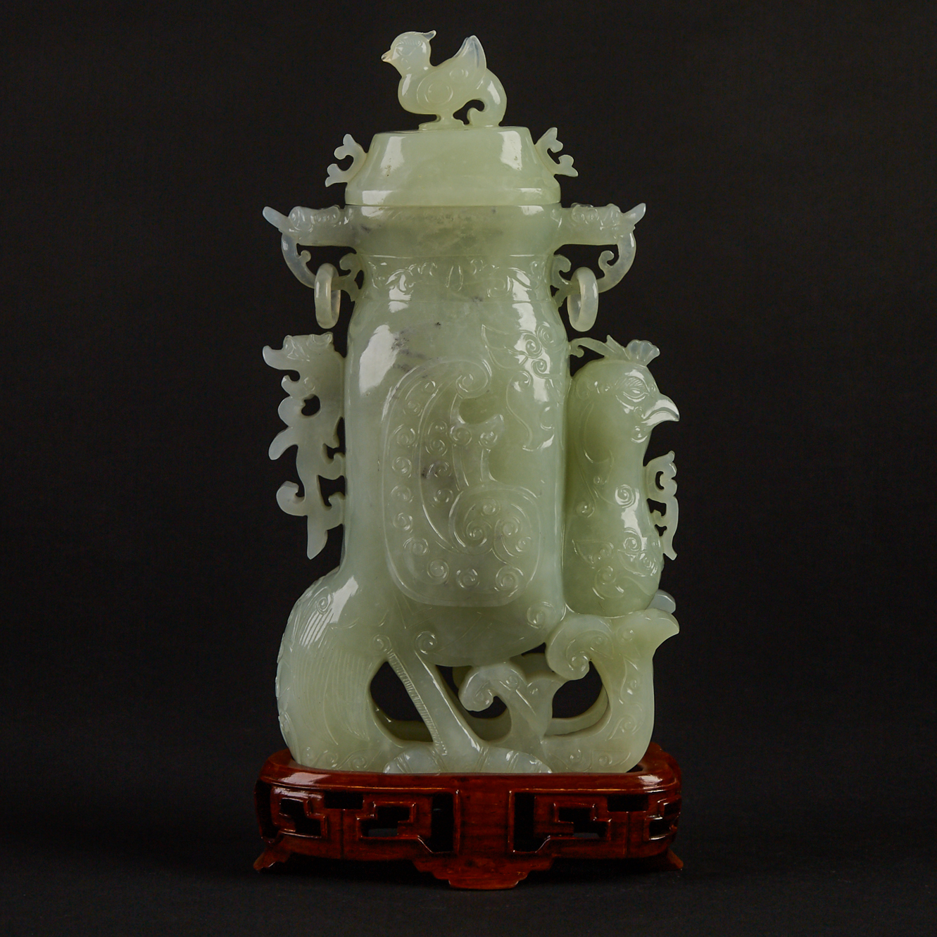 A Jade Carved Covered Vase