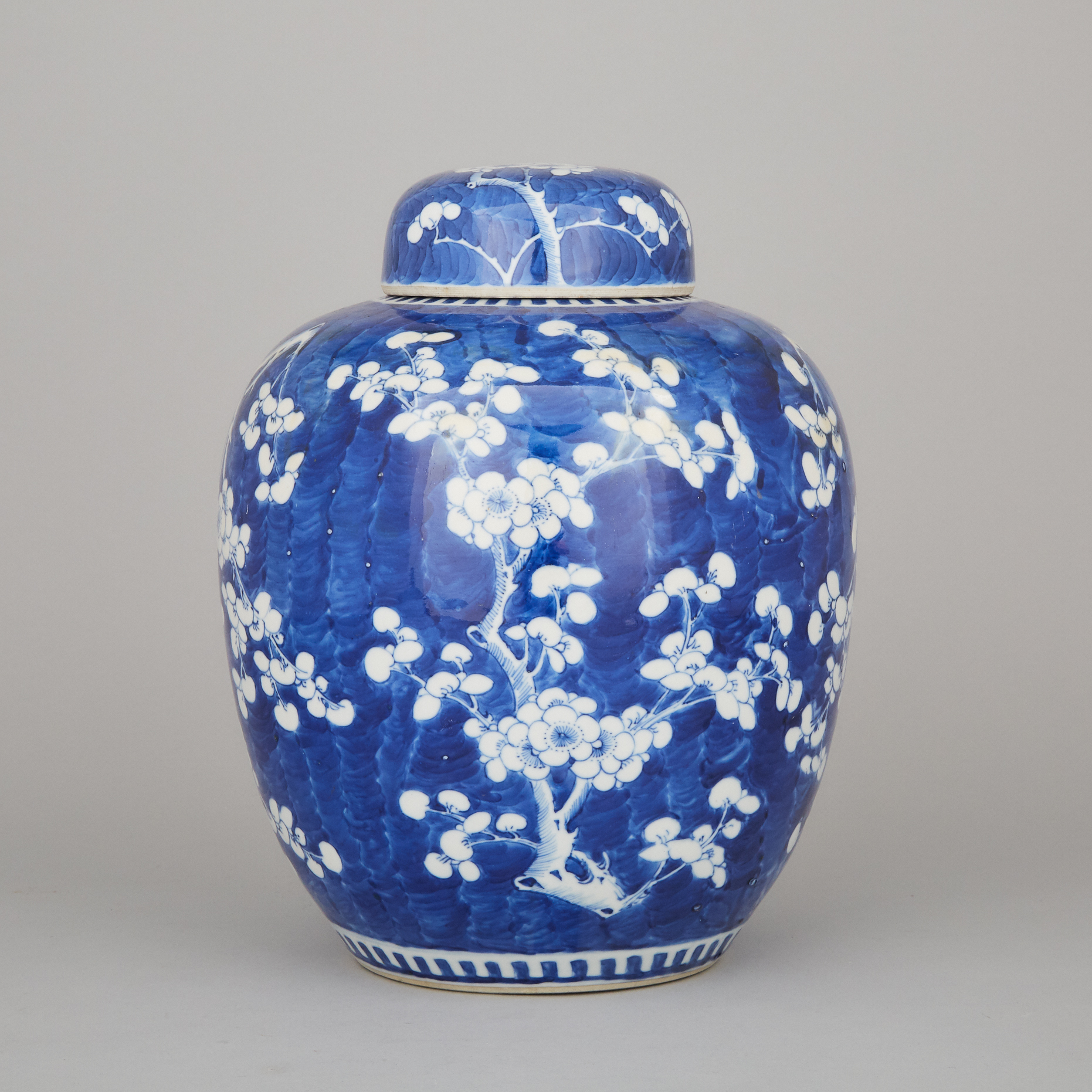 A Blue and White Prunus Ginger Jar and Cover, Late 19th/Early 20th Century