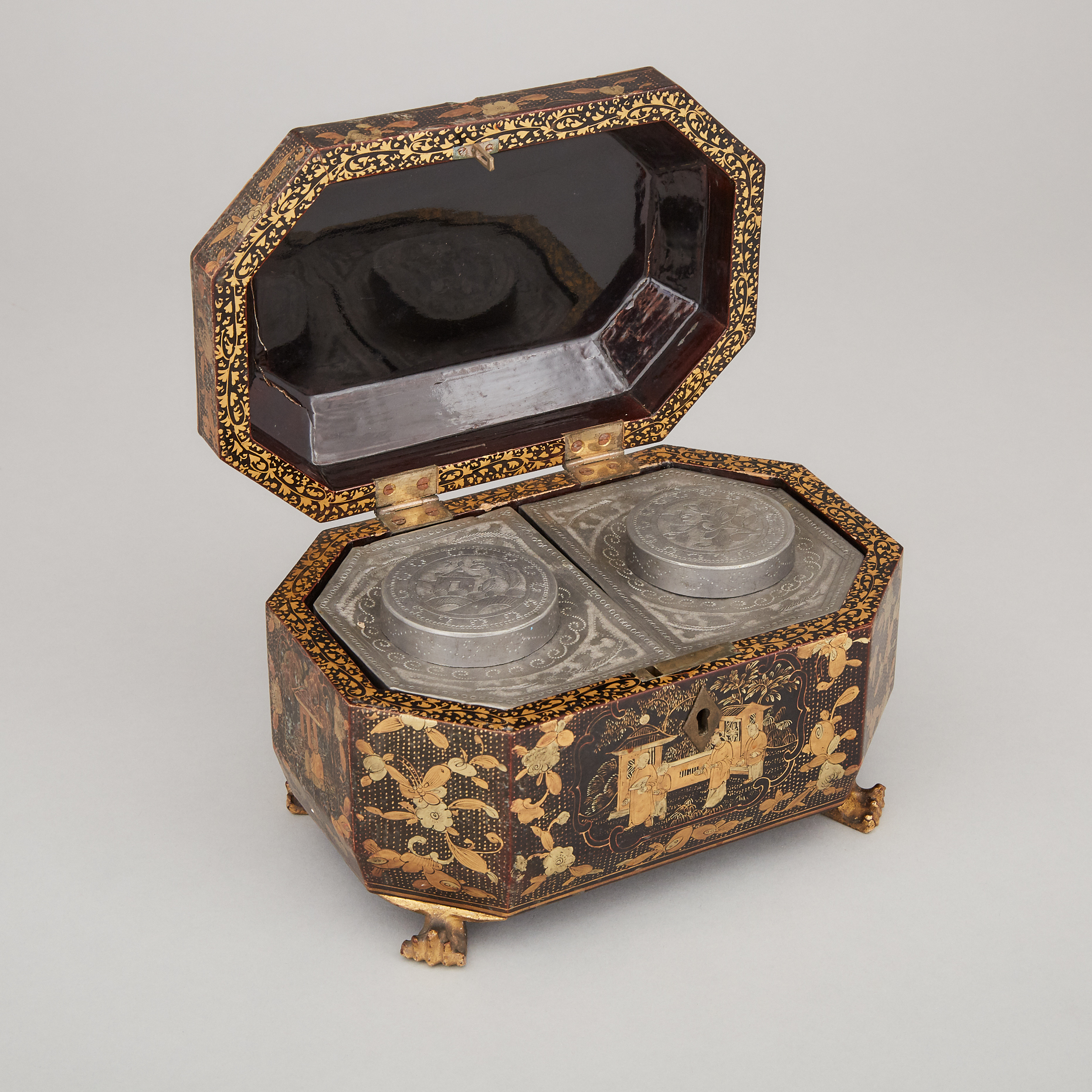 A Chinese Export Black Lacquer Tea Caddy, 19th Century
