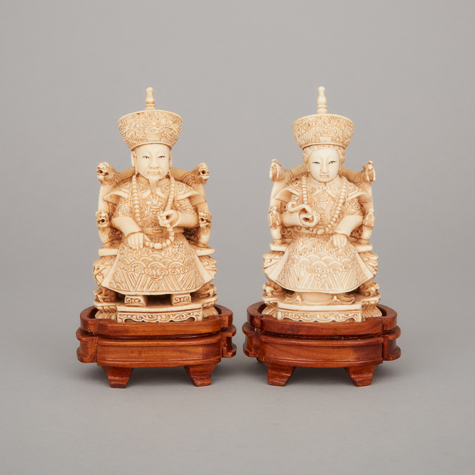 An Ivory Carved King and Queen Pair