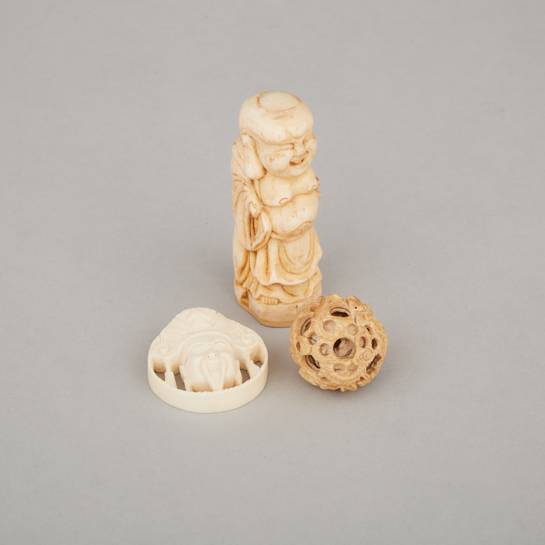 A Group of Three Ivory Carvings, Early 20th Century