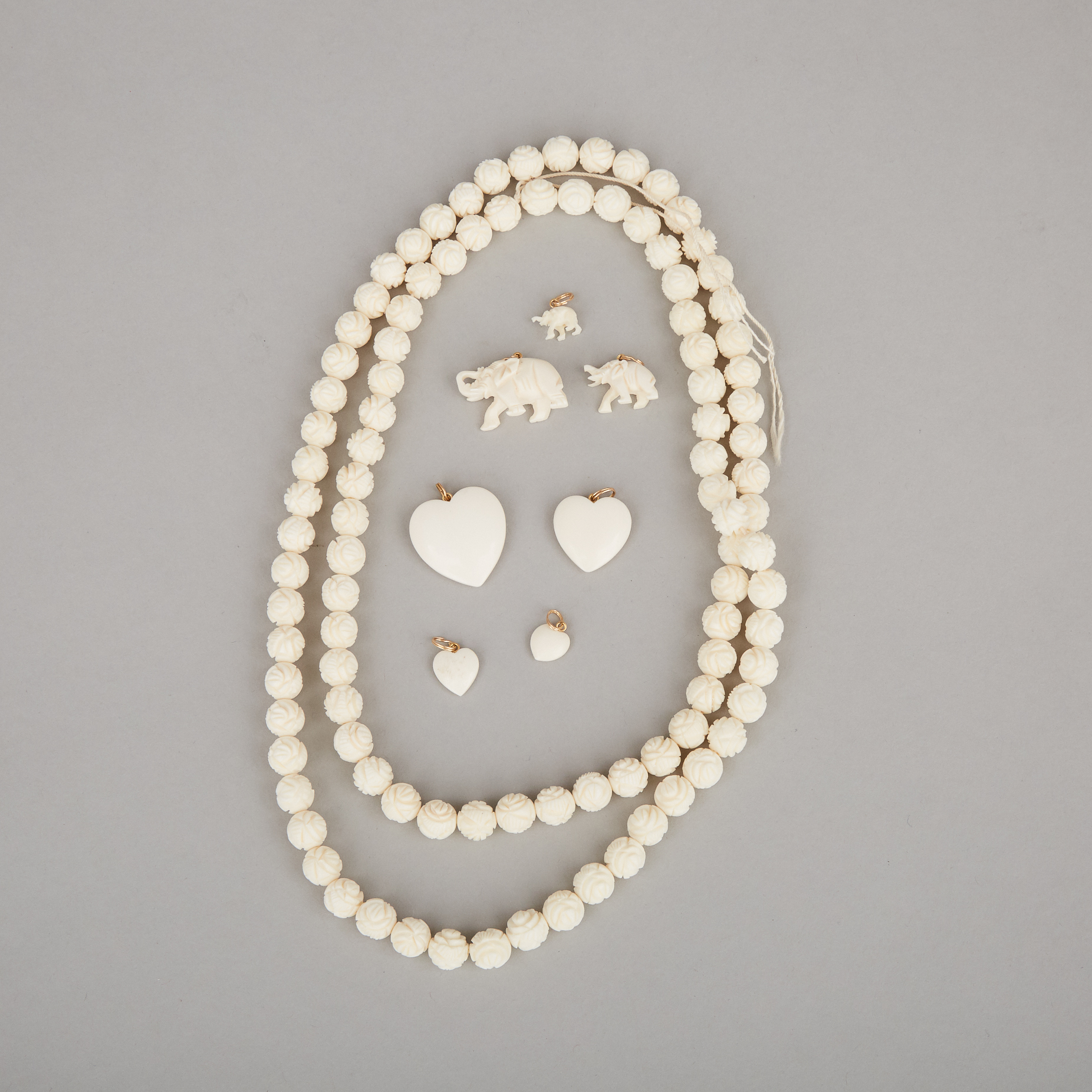A Group of Ivory Carved Jewellery Pieces, Circa 1940