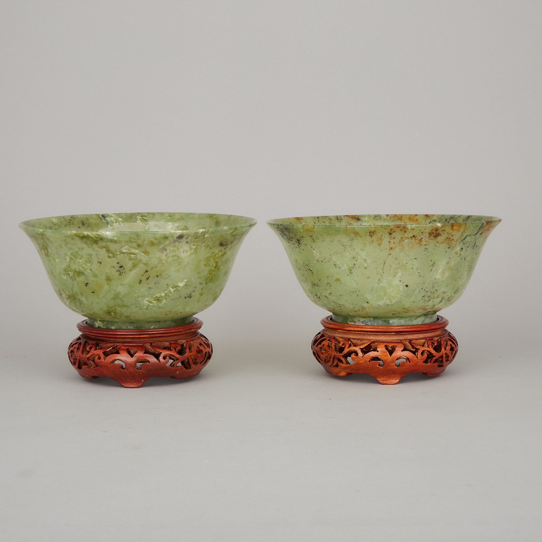 A Pair of Green Hardstone Bowls