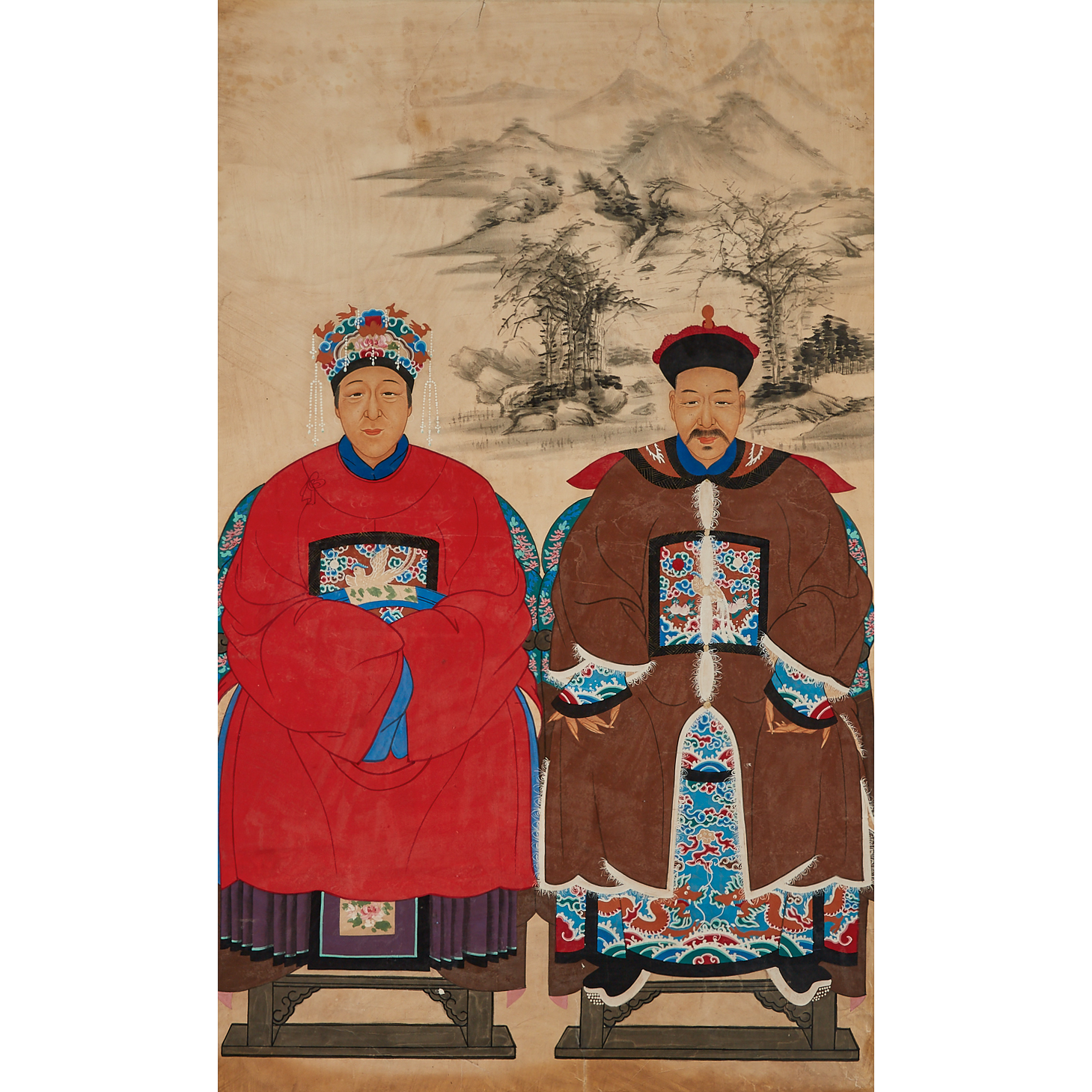 A Chinese Ancestor Couple Portrait, 20th Century