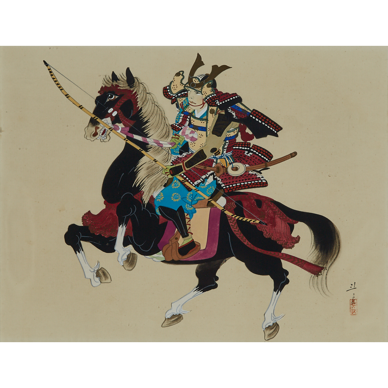 A Painting of a Mounted Samurai with Bow and Arrow