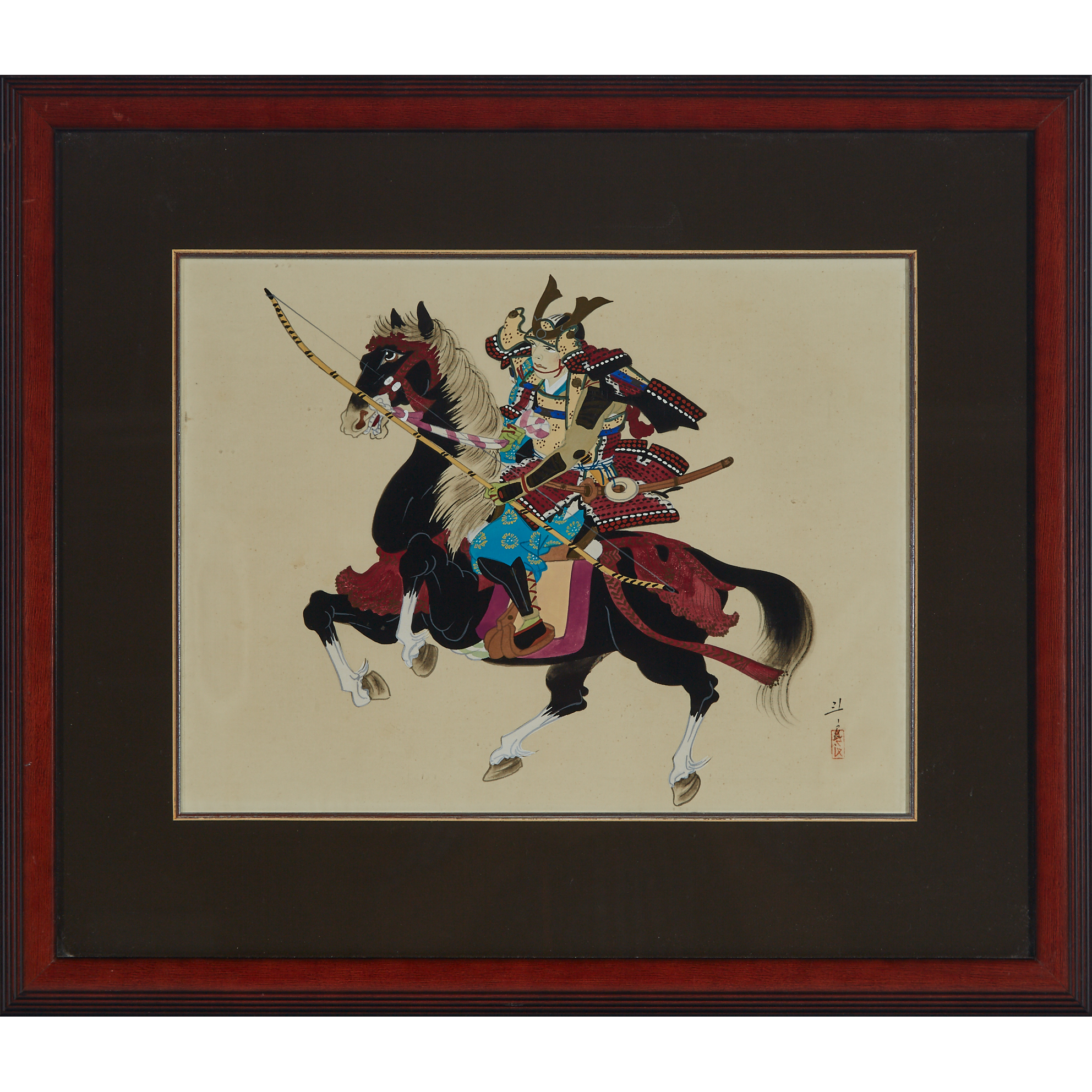 A Painting of a Mounted Samurai with Bow and Arrow