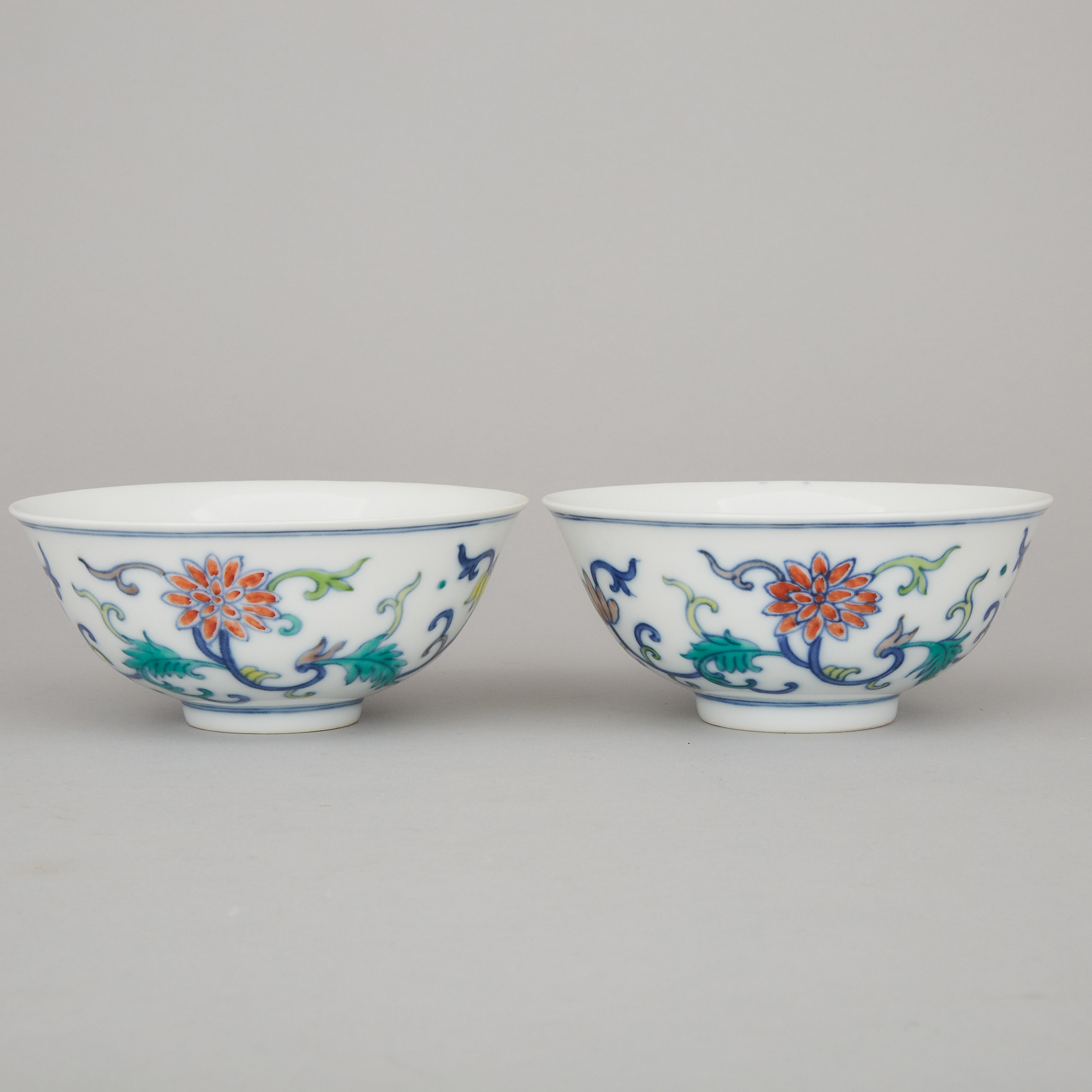 A Pair of Doucai Bowls, Qianlong Mark