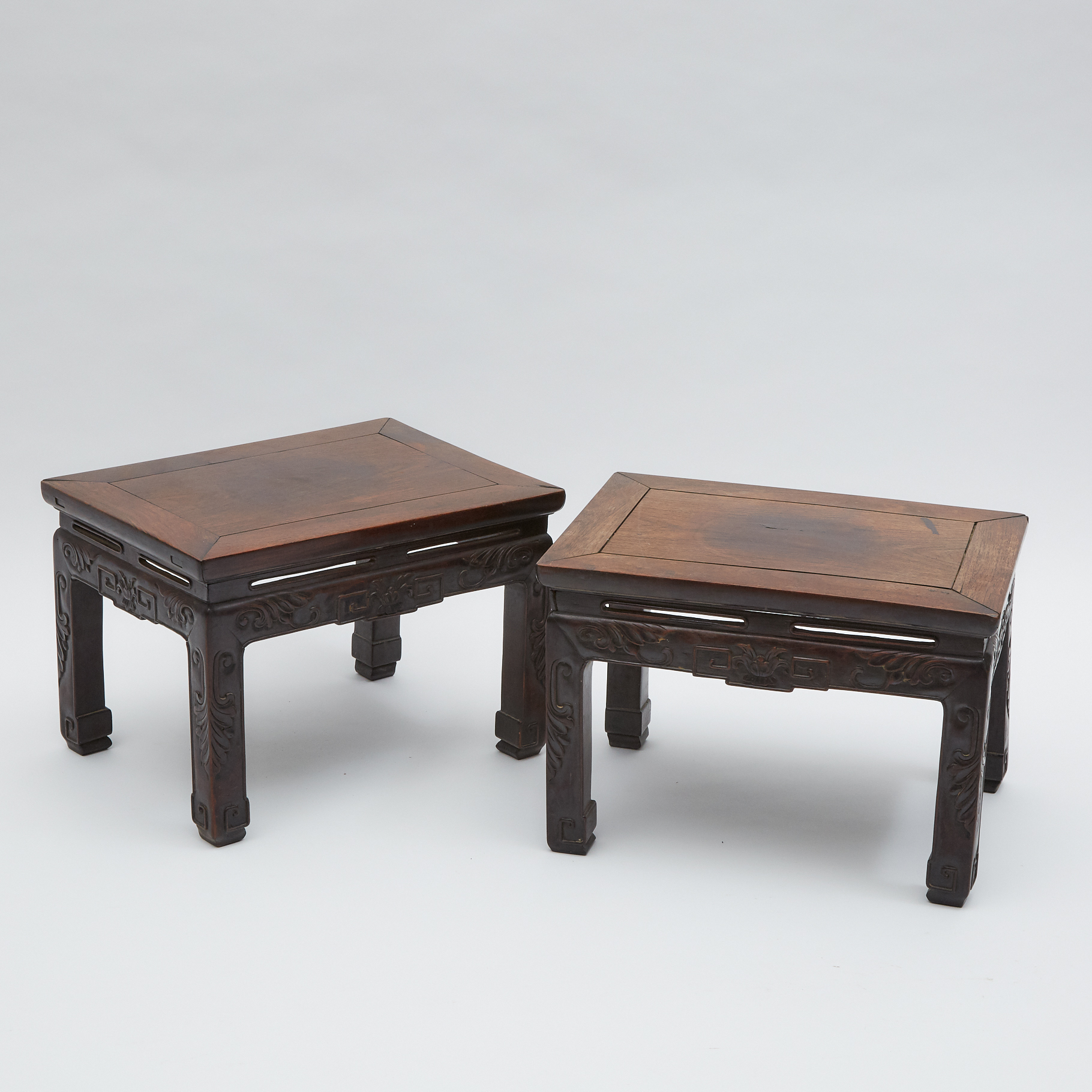 A Pair of Chinese Hardwood Carved Stools