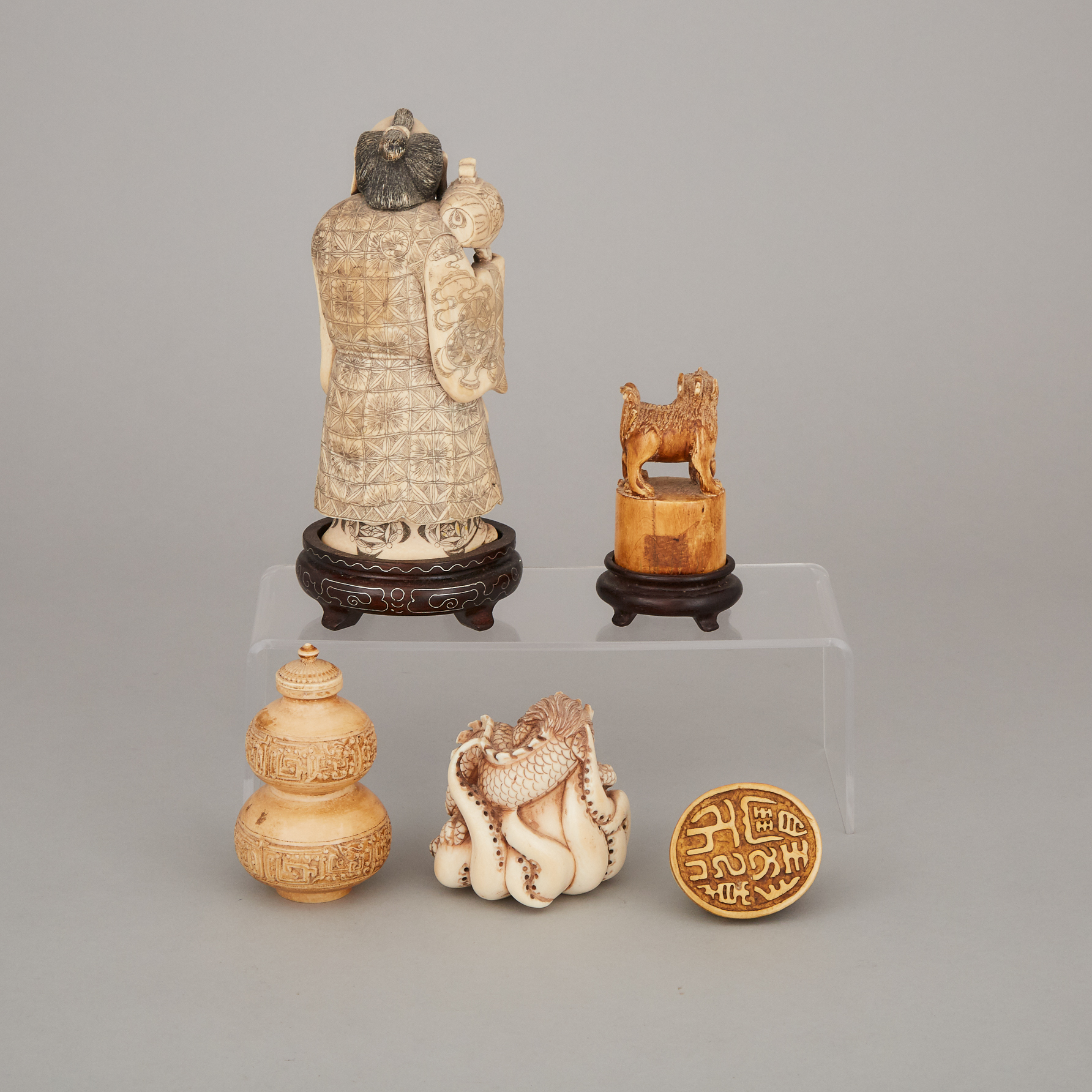 A Group of Five Ivory Carved Items, Early 20th Century