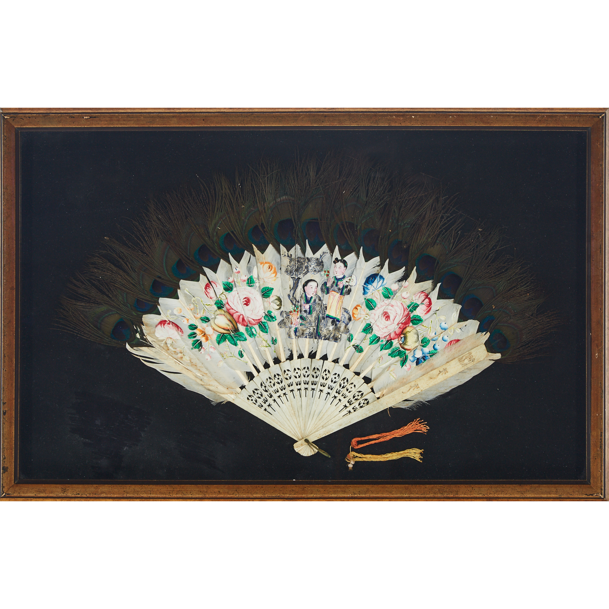 A Chinese Export Peacock Feather and Bone Fan, Early 20th Century