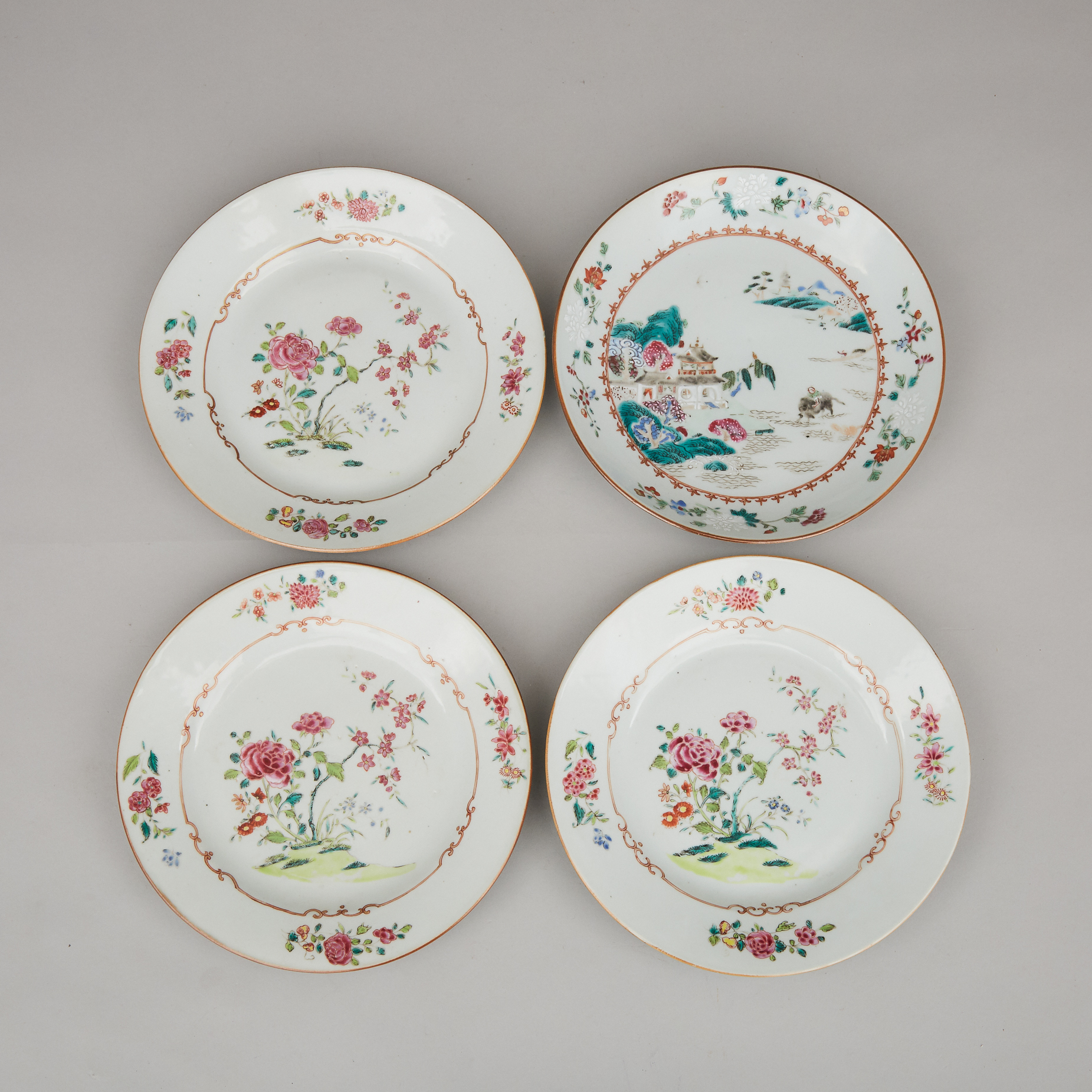 A Group of Four Chinese Export Porcelain Plates, 18th/19th Century