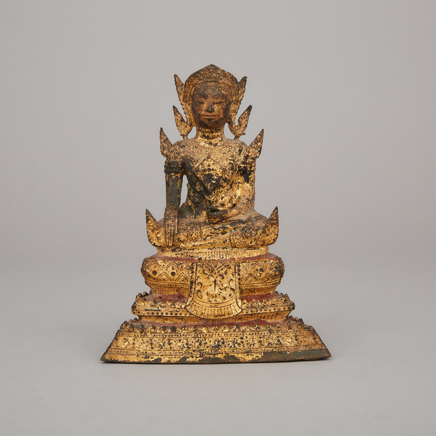 A Thai Rattanakosin Gilt Bronze Seated Buddha, Early 20th Century
