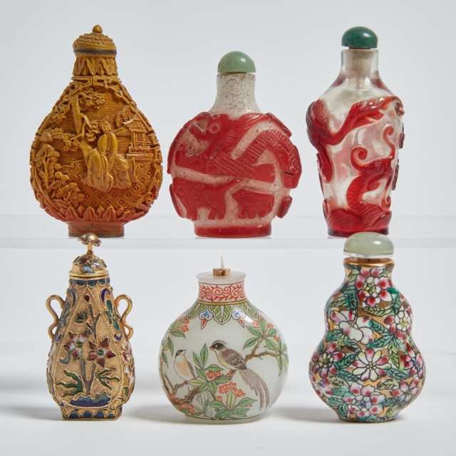 A Group of Six Miscellaneous Snuff Bottles, 19th/20th Century