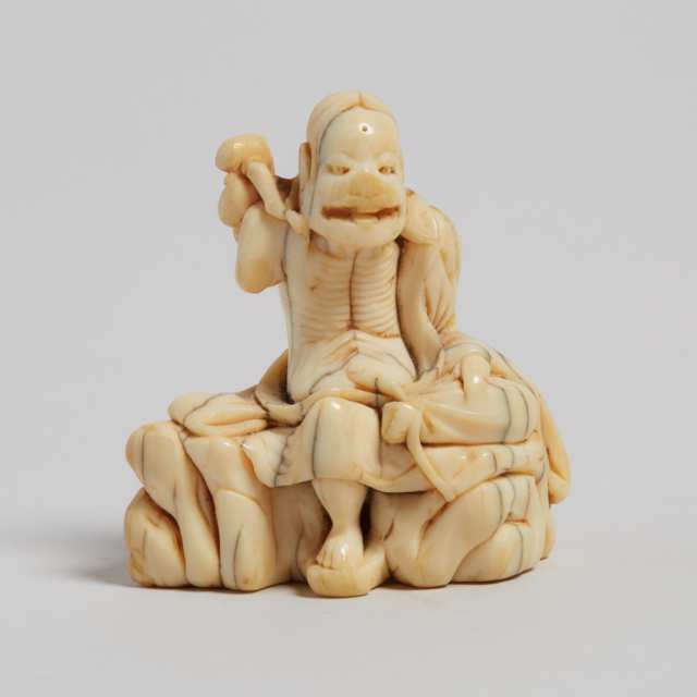 Two Ivory and Bone Carved Figural Netsuke, Edo/Meiji Period