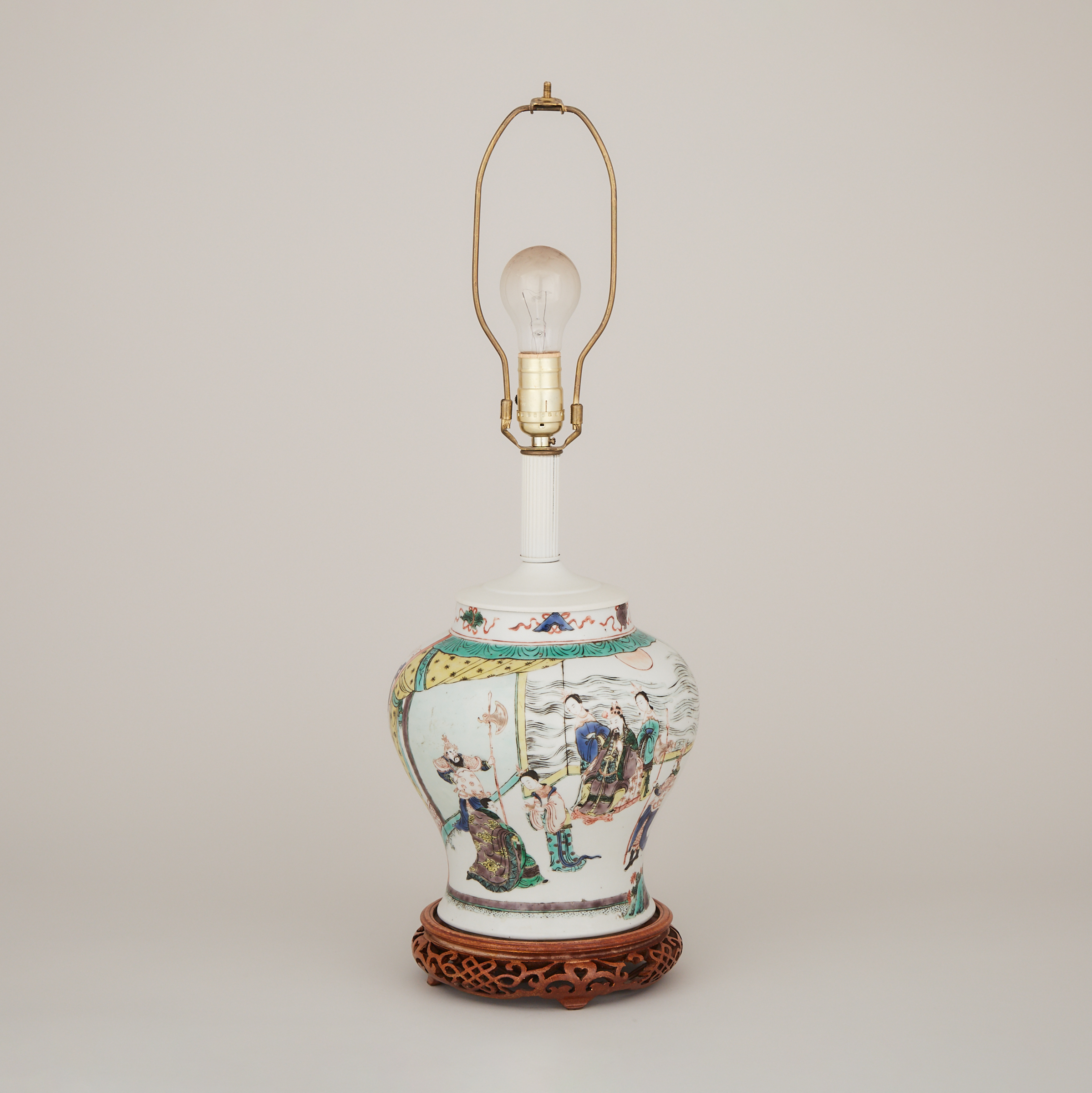 A Wucai Porcelain Vase Lamp, 19th Century