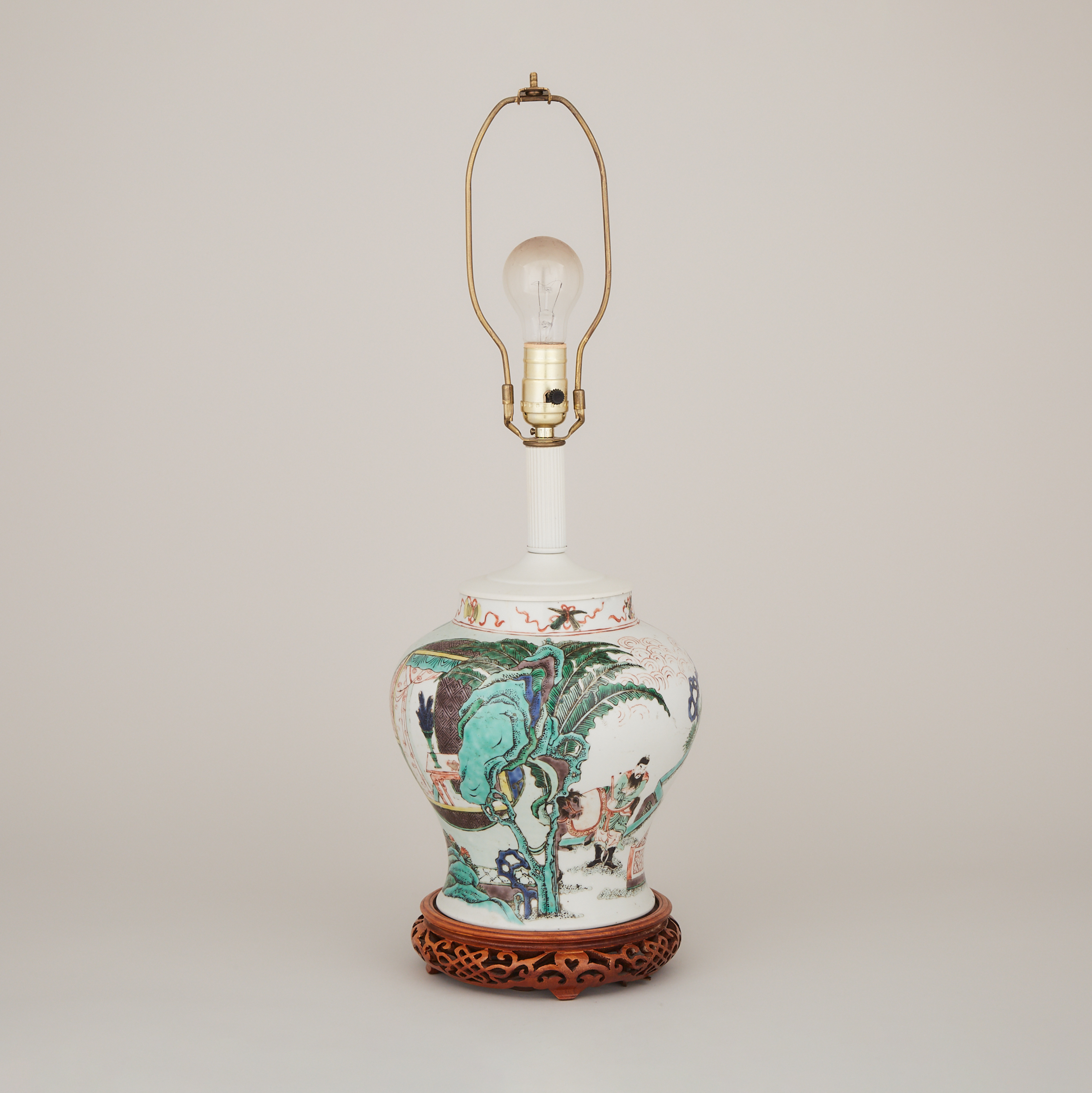 A Wucai Porcelain Vase Lamp, 19th Century