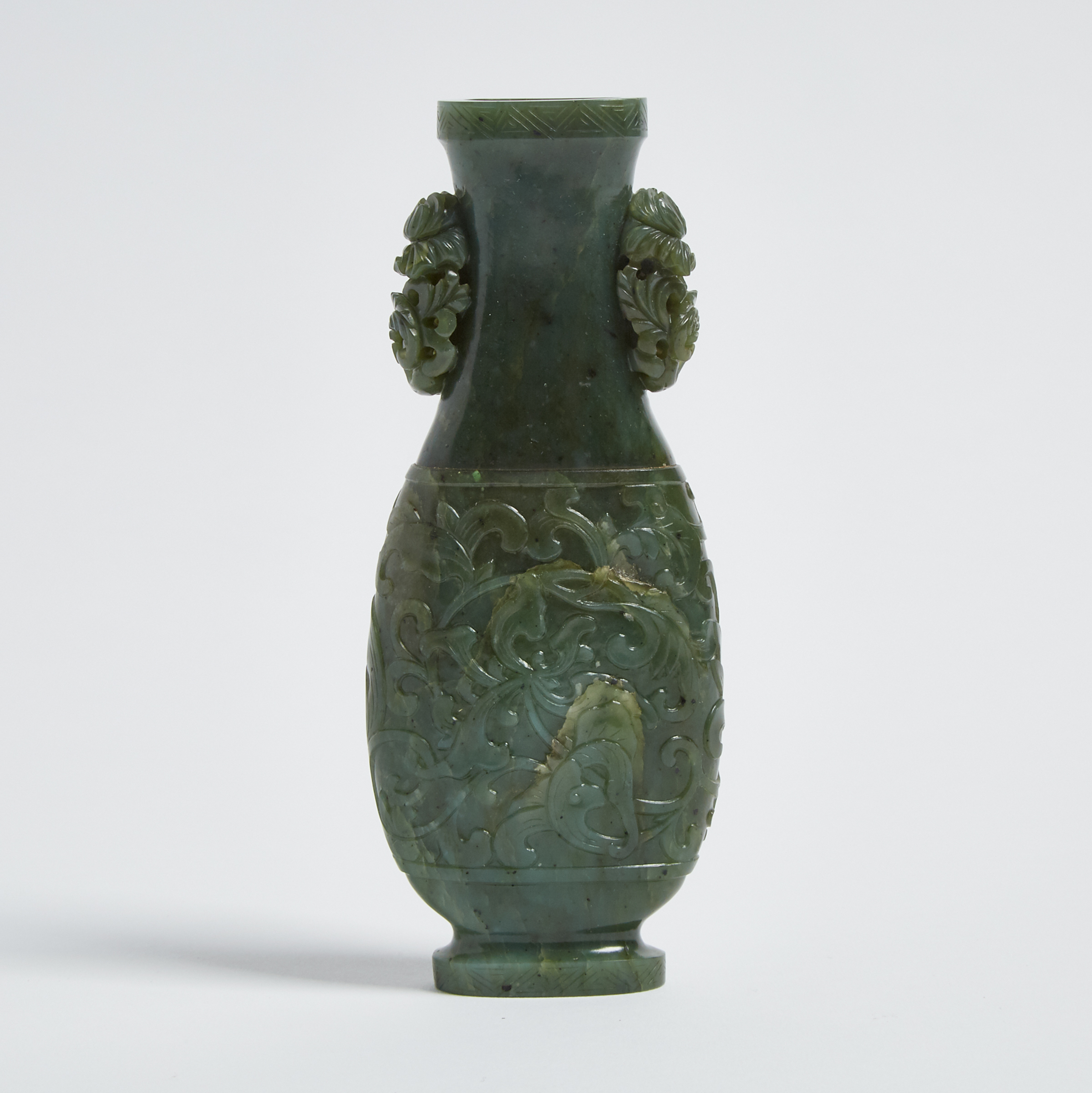 A Spinach Jade Carved Vase, 19th Century