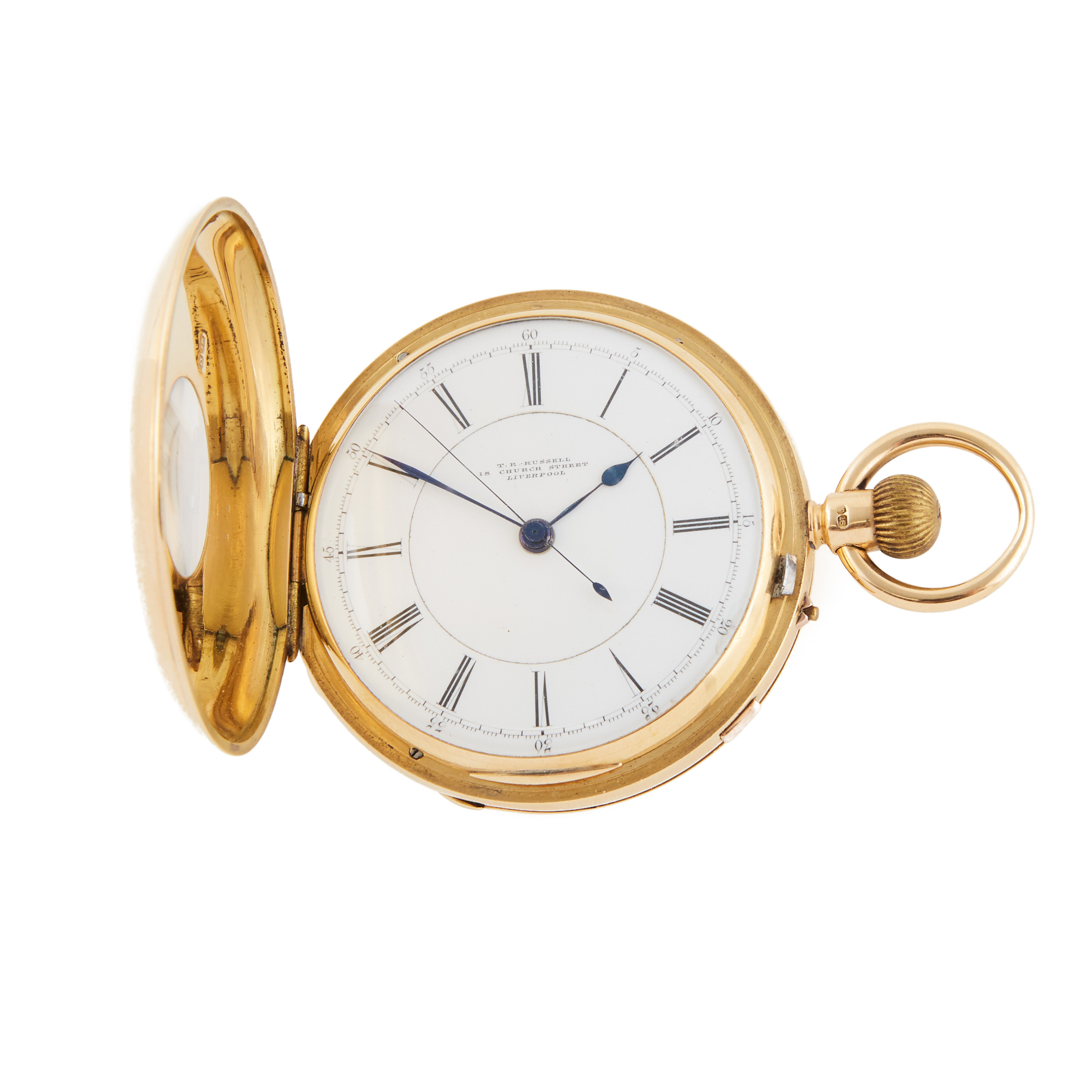 Thomas Russell Of Liverpool Stem Wind, Pin-Set Stop/Start Chronograph Pocket Watch