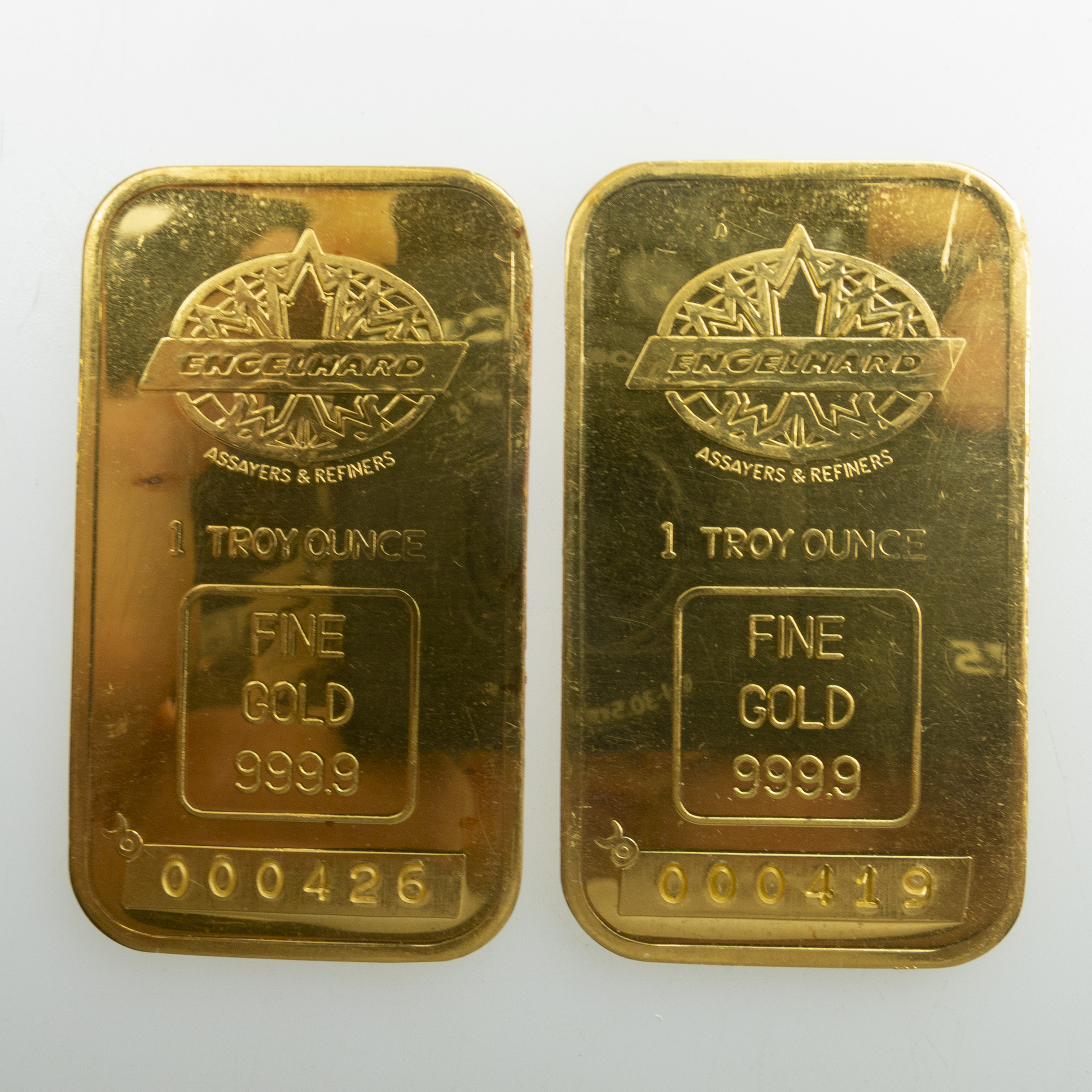 Two Engelhard One Ounce Gold Ingot #000419 & 000426