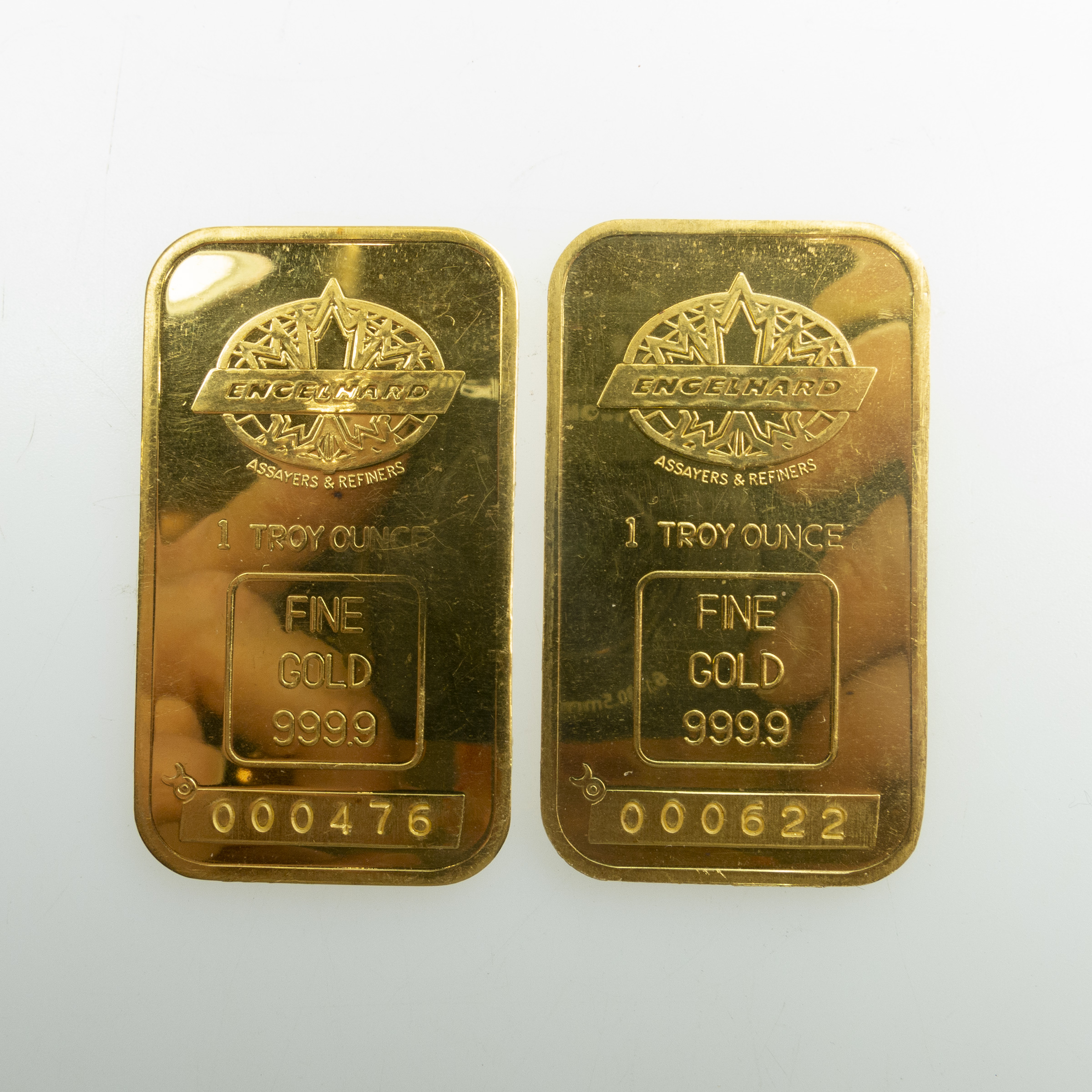 Two Engelhard One Ounce Gold Ingot #000476 & 000622