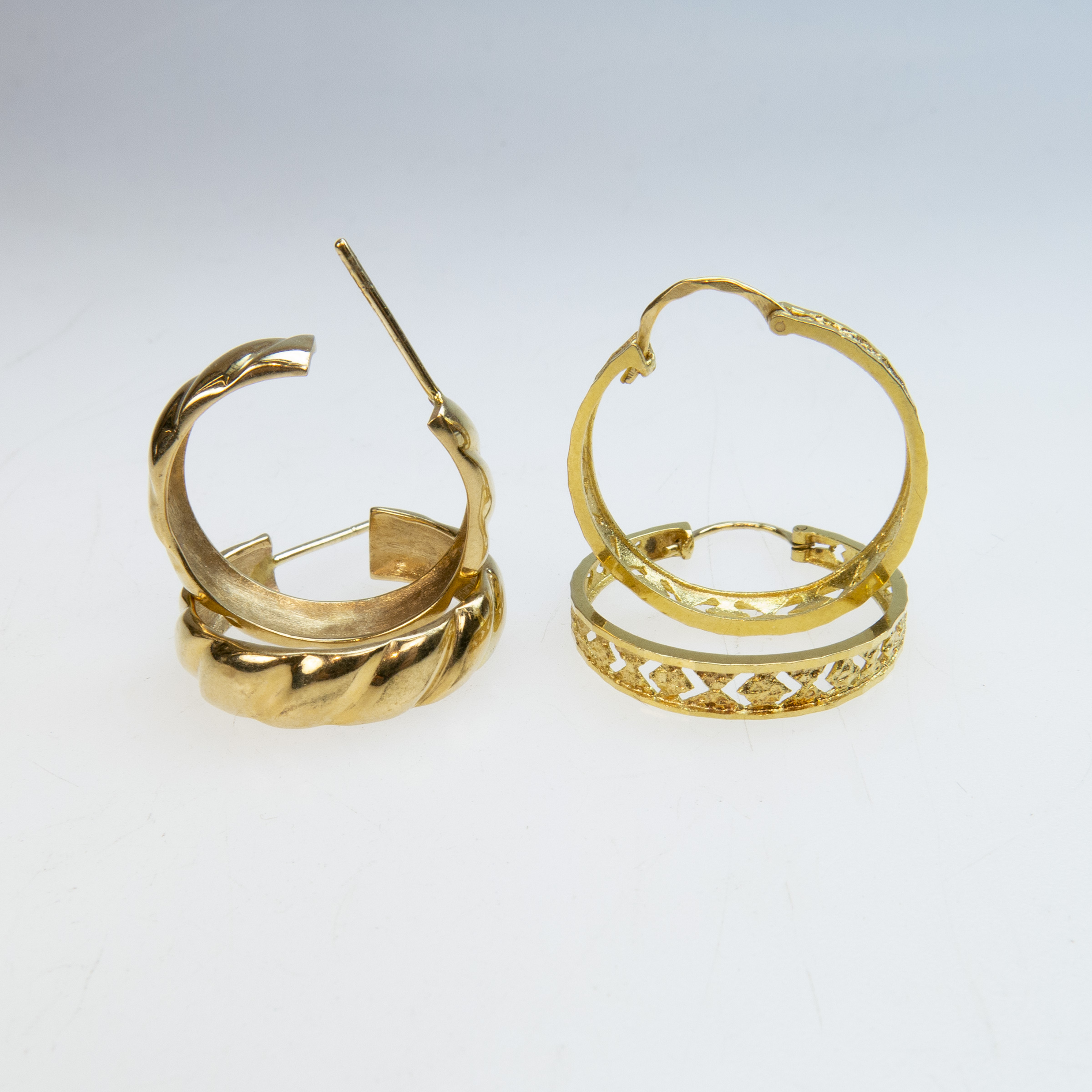 1 x 18k and 1 x 14k Pairs Of Yellow Gold Hoop Earrings