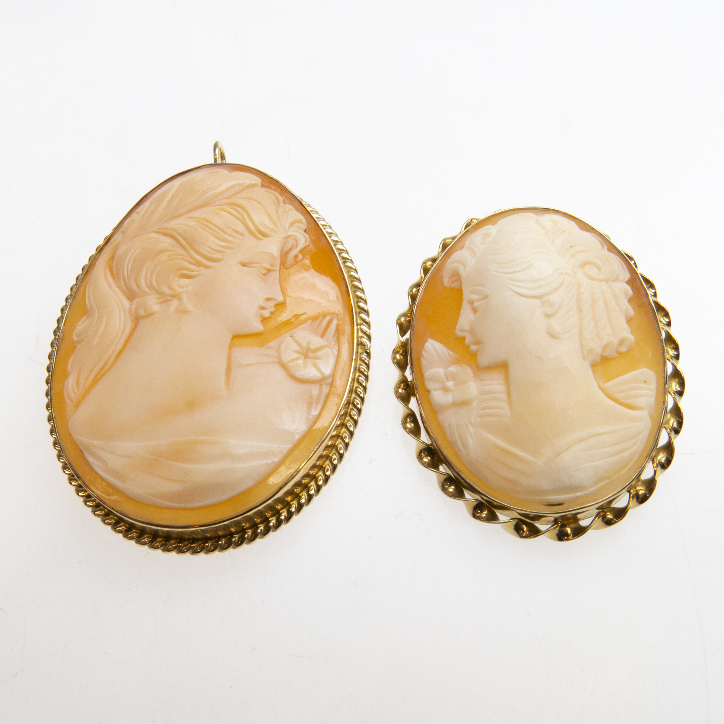 Two Oval Carved Shell Cameos