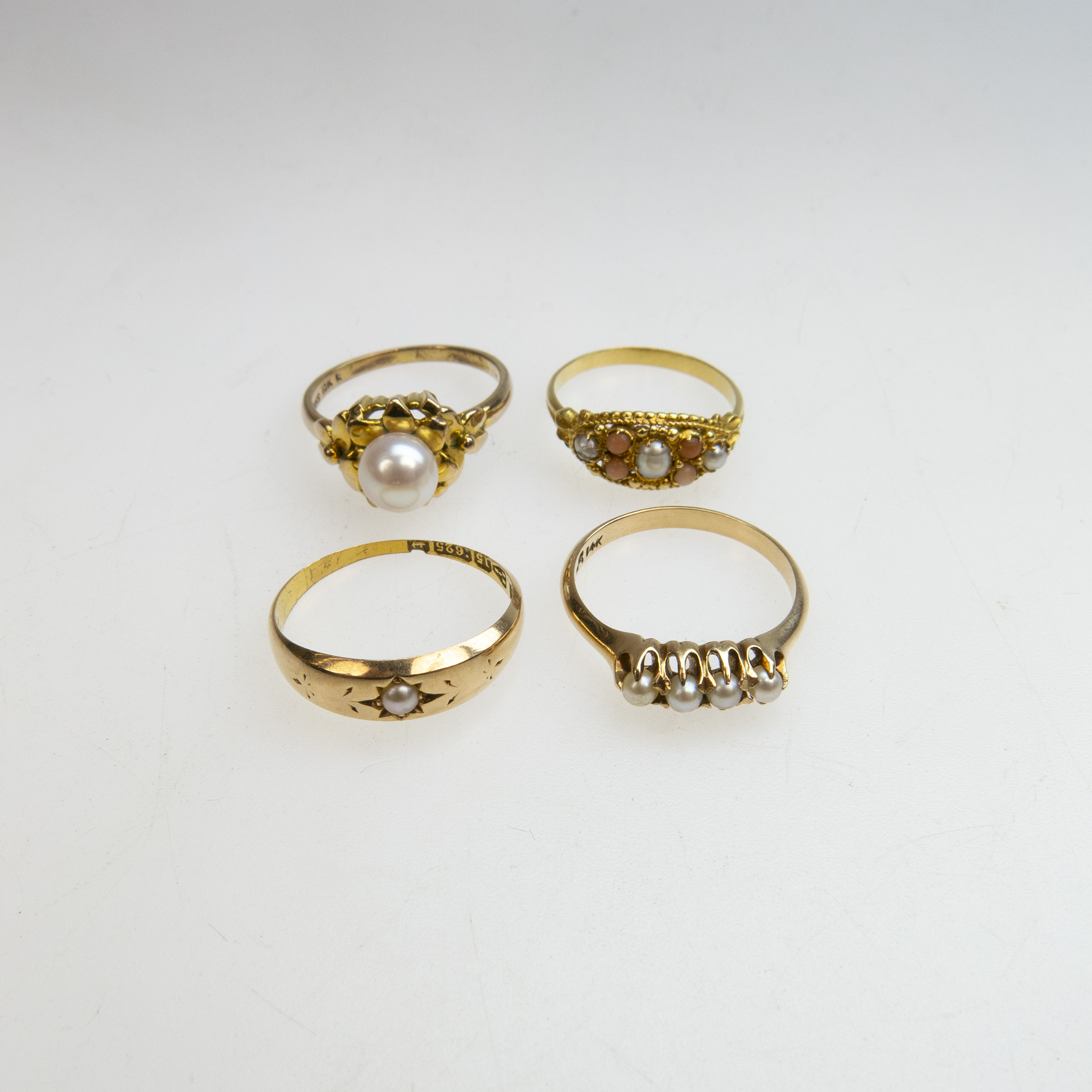 1 x 10k, 1 x 14k, 1 x 15k and 1 x 18k Yellow Gold Rings