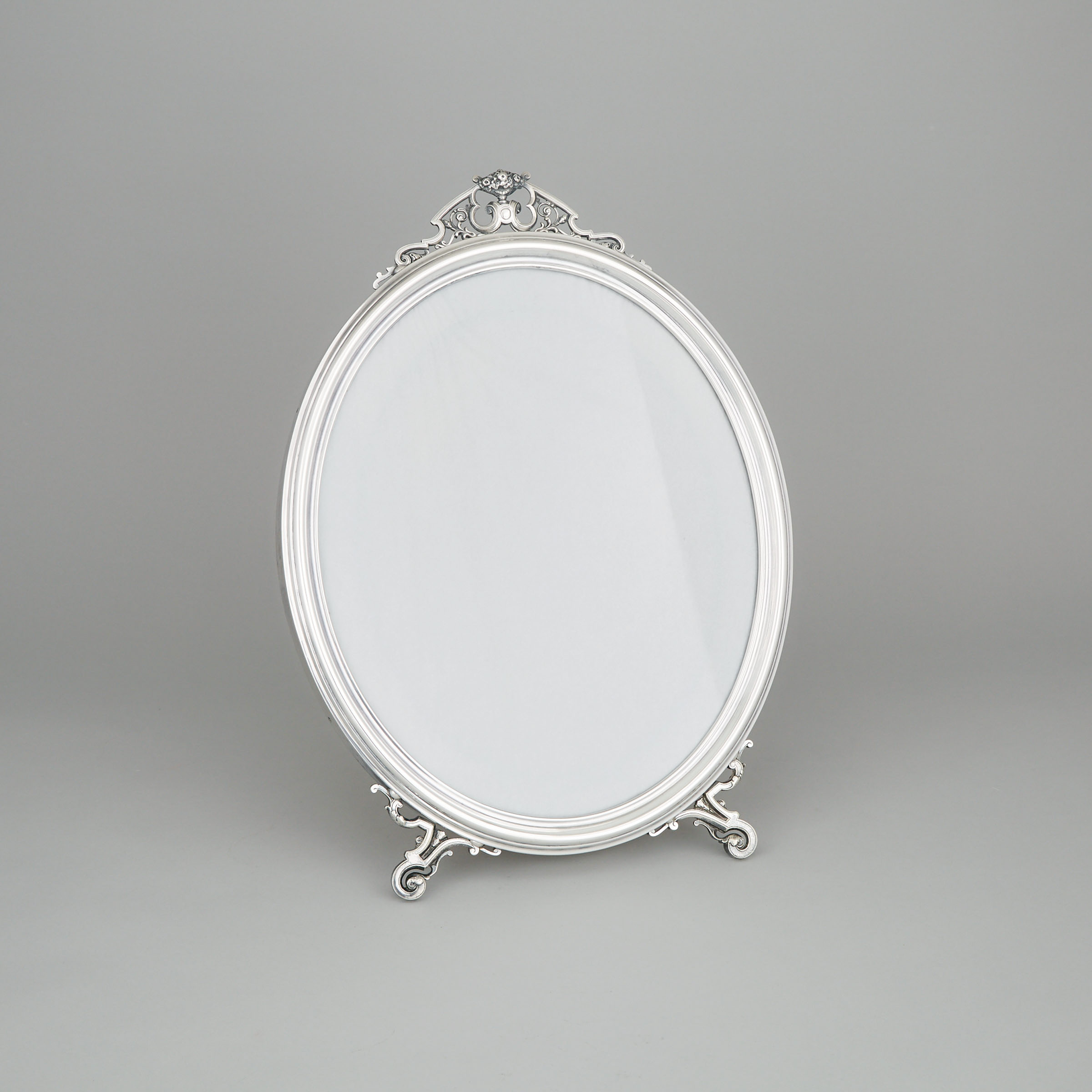 Austrian Silver Plated Oval Strut Mirror or Large Photograph Frame, Krupp, Berndorf, early 20th century