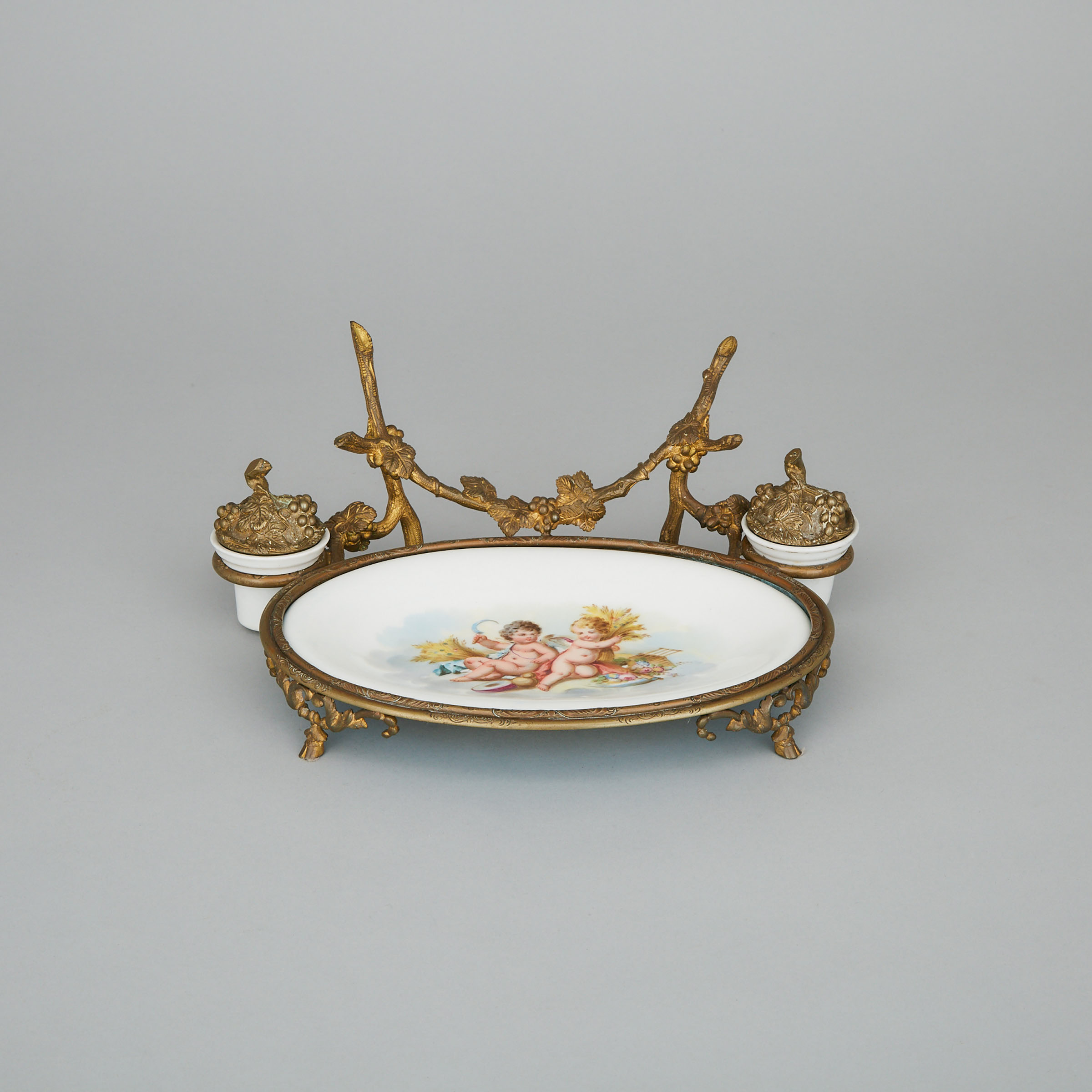 French Sevres Style Porcelain Mounted Gilt Bronze Standish, 19th century