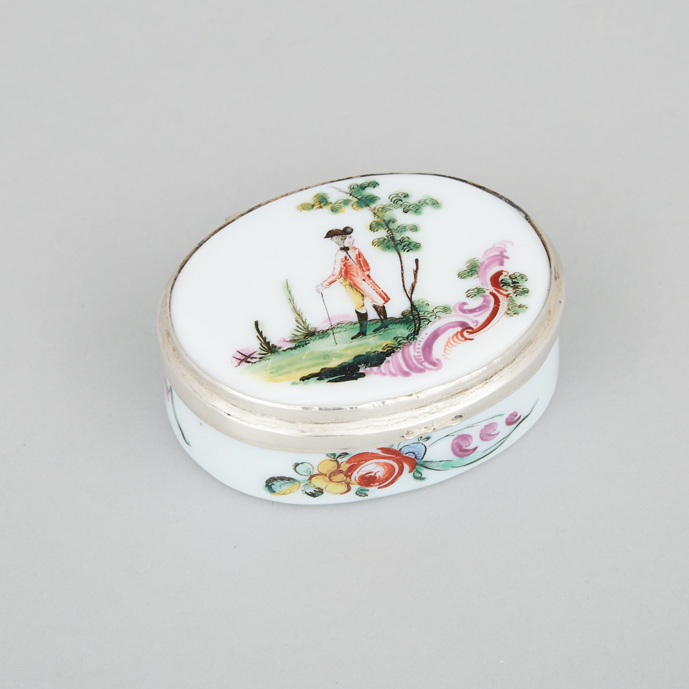 Bohemian Enamelled Milk Glass Oval Snuff Box, early 19th century
