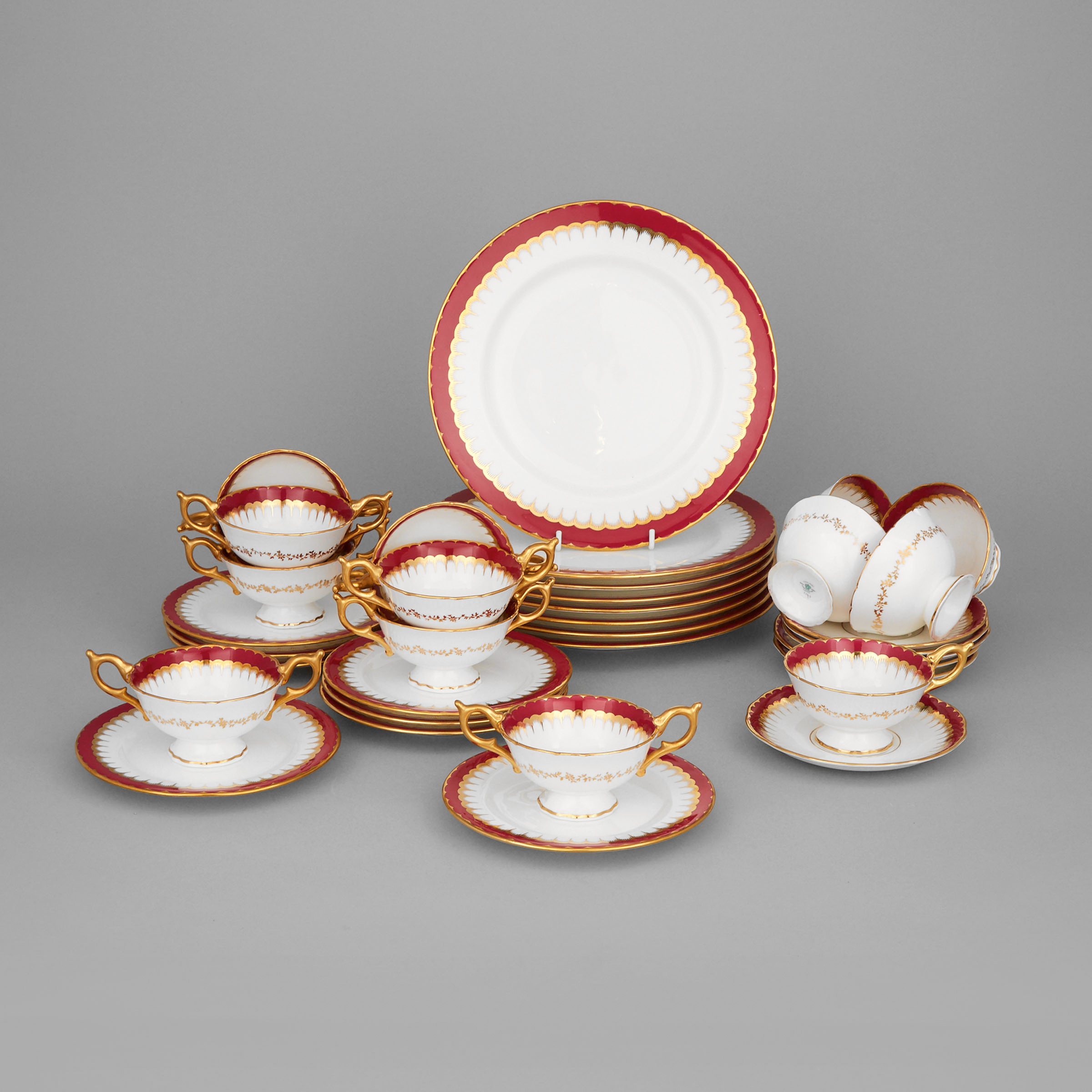 Coalport Red and Gilt 'Spearpoint' Pattern Part-Service, 20th century