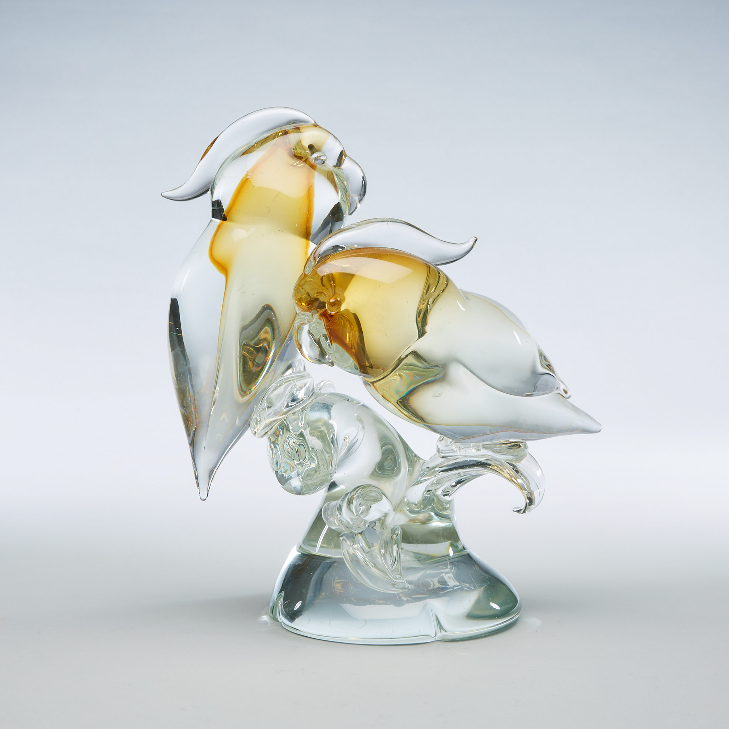 Murano Glass Group of Two Cockatoos, mid-20th century