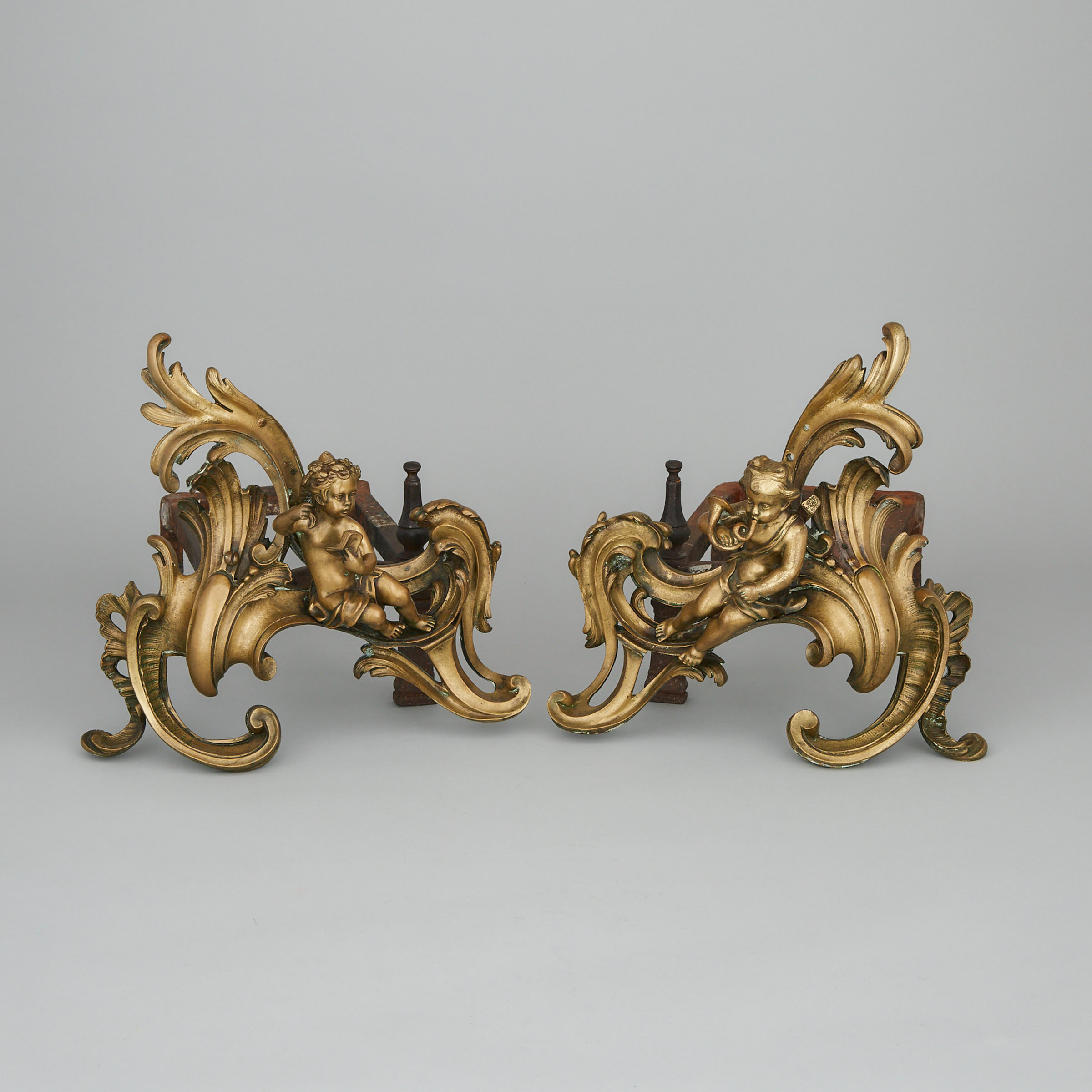 Pair of Louis XV Gilt Bronze Figural Chenets, mid-18th century
