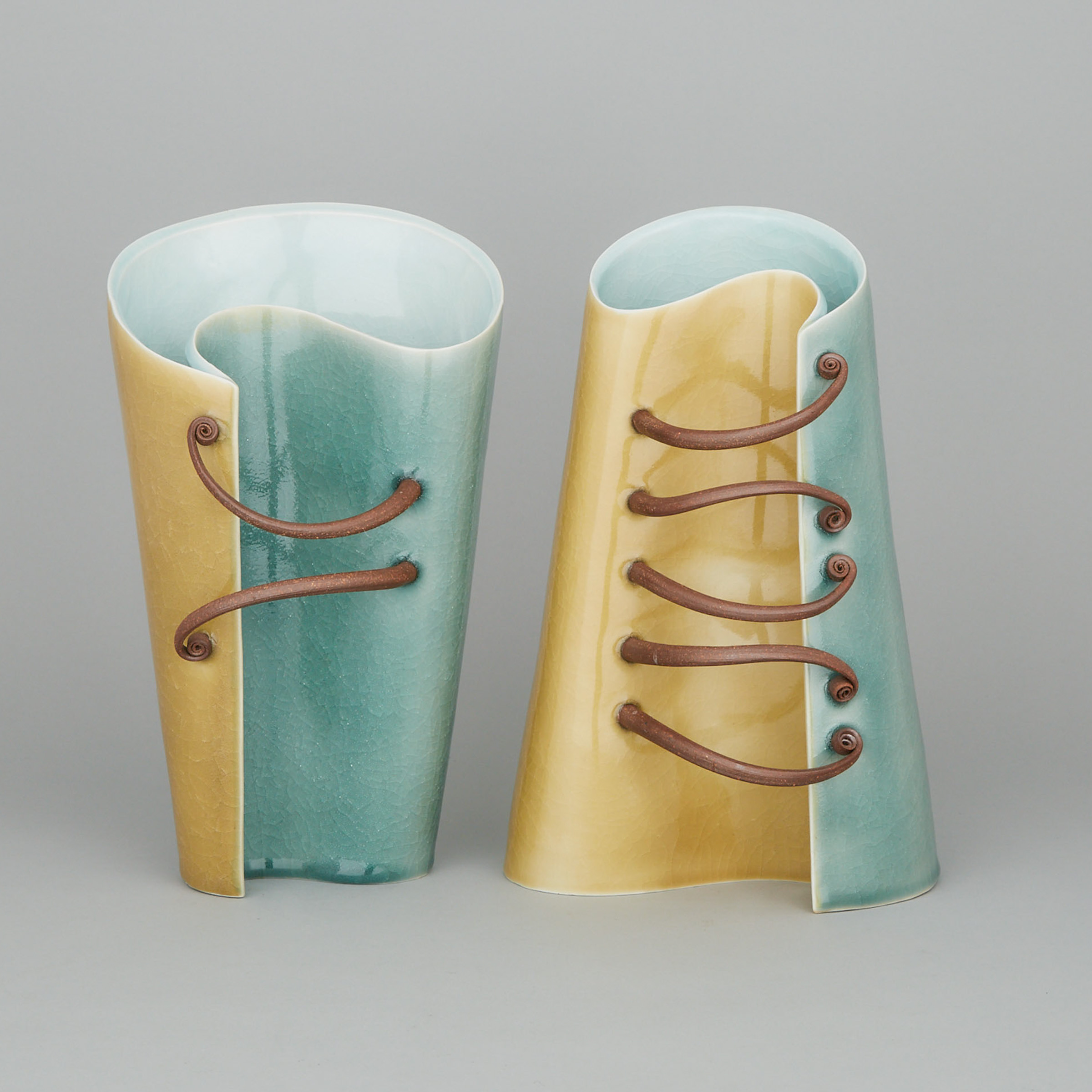 Bill Reddick (Canadian, b.1958), Two Celadon and Olive Glazed Vases, 2011