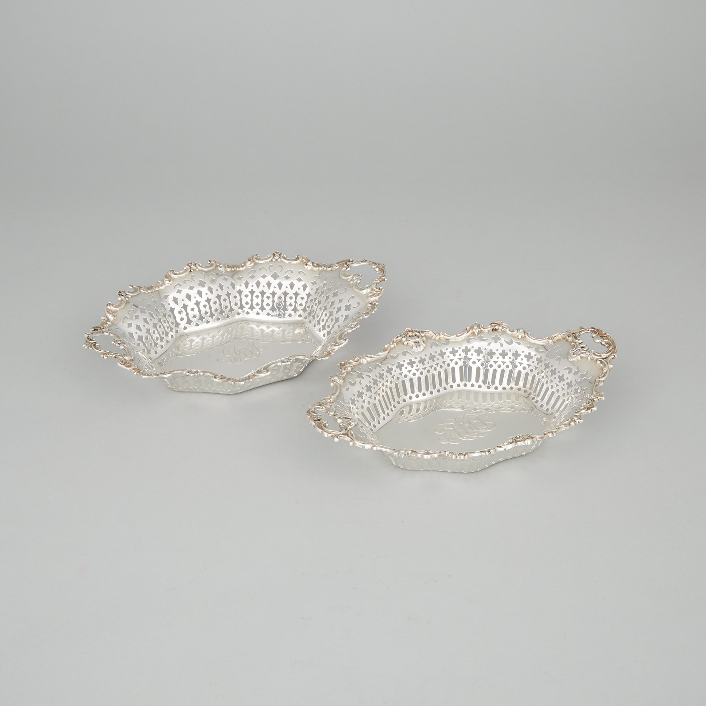 Two American Silver Pierced Oval Baskets, Roger Williams Silver Co., Providence, R.I., and Mauser Mfg. Co., New York, NY, c.1900