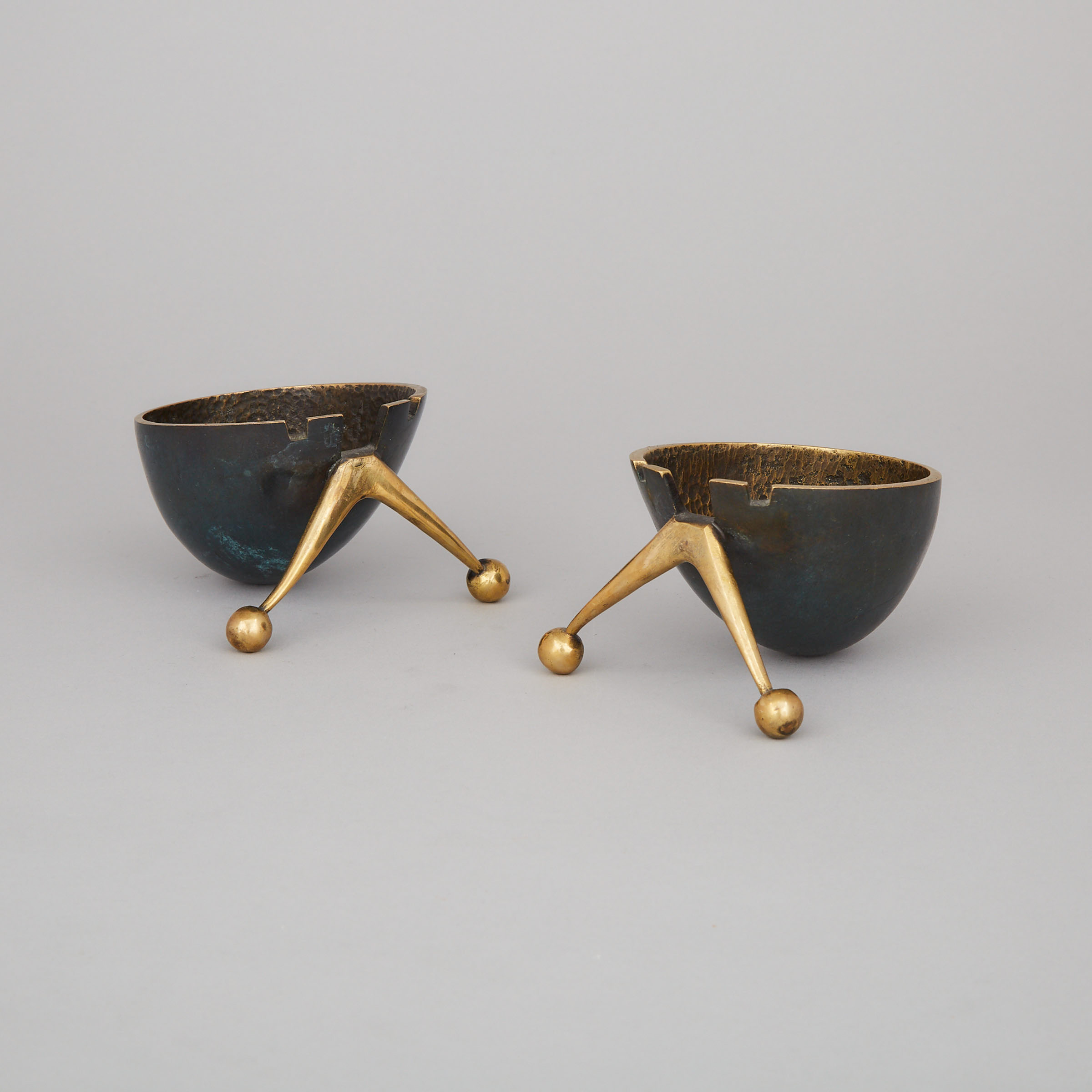 Two Maurice Ascalon for Pal Bell Brass ‘Atomic Snail’ Ashtrays, c.1950