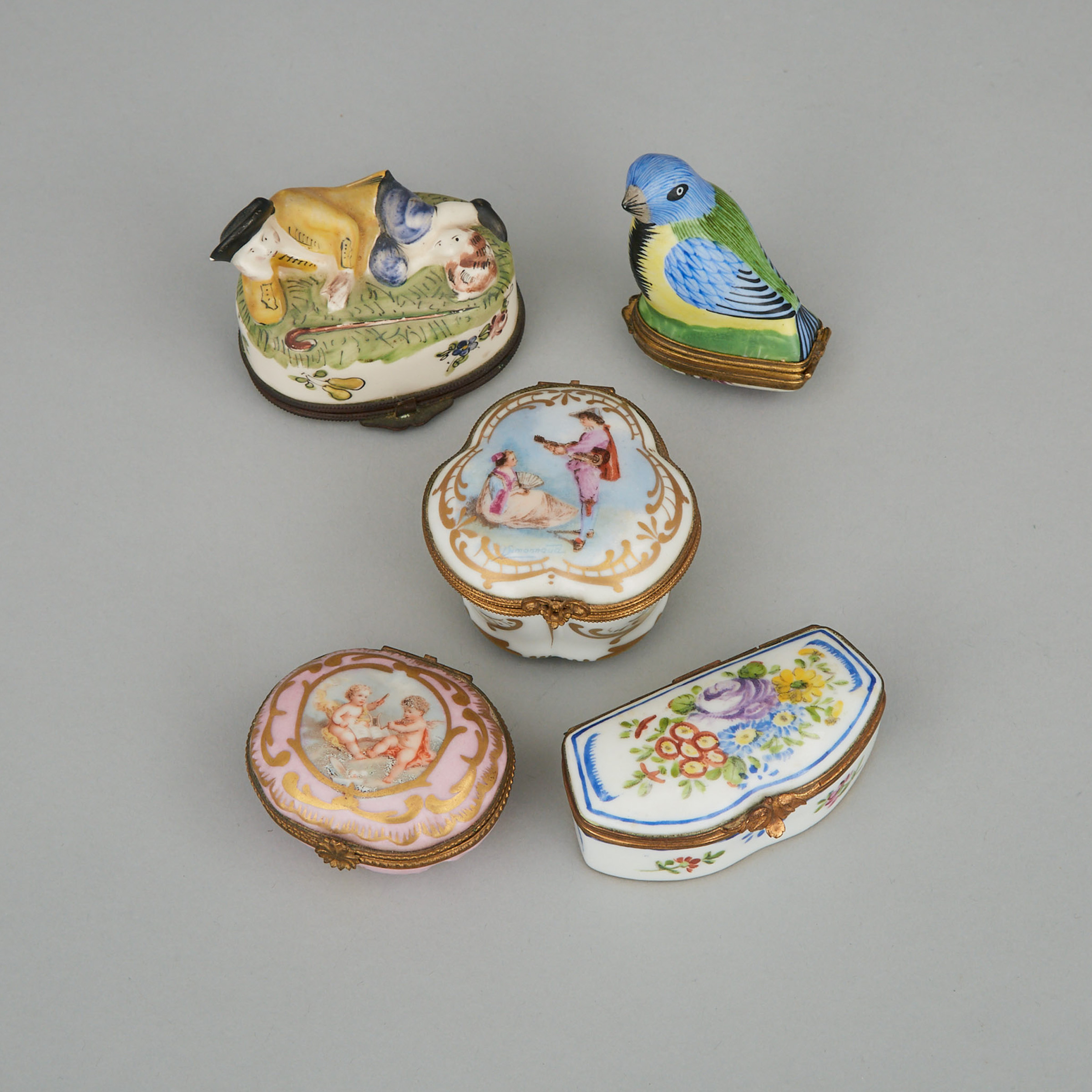 Five Various Continental Ceramic Small Boxes, late 19th/20th century