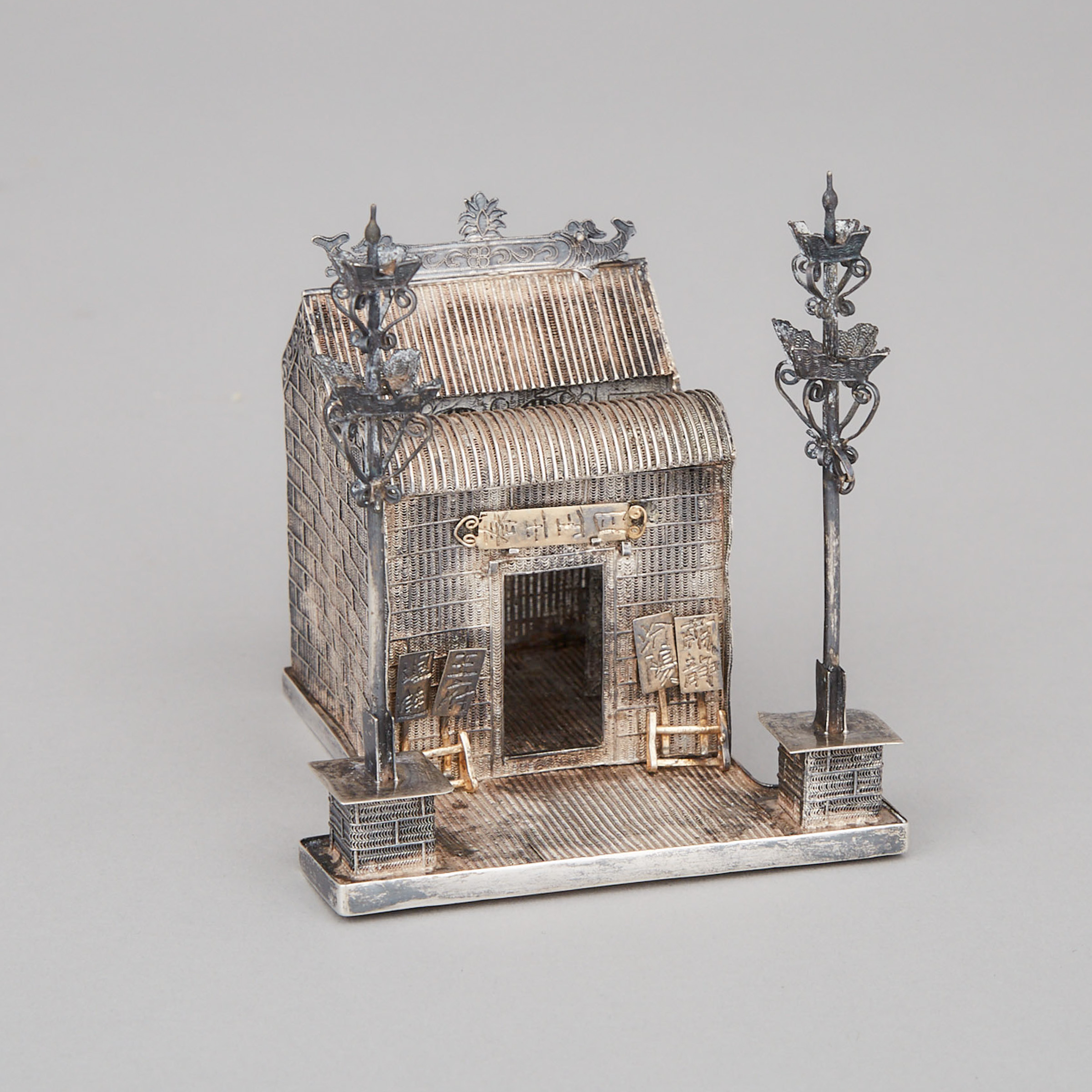 Chinese Silver Miniature Model of a Temple, early 20th century